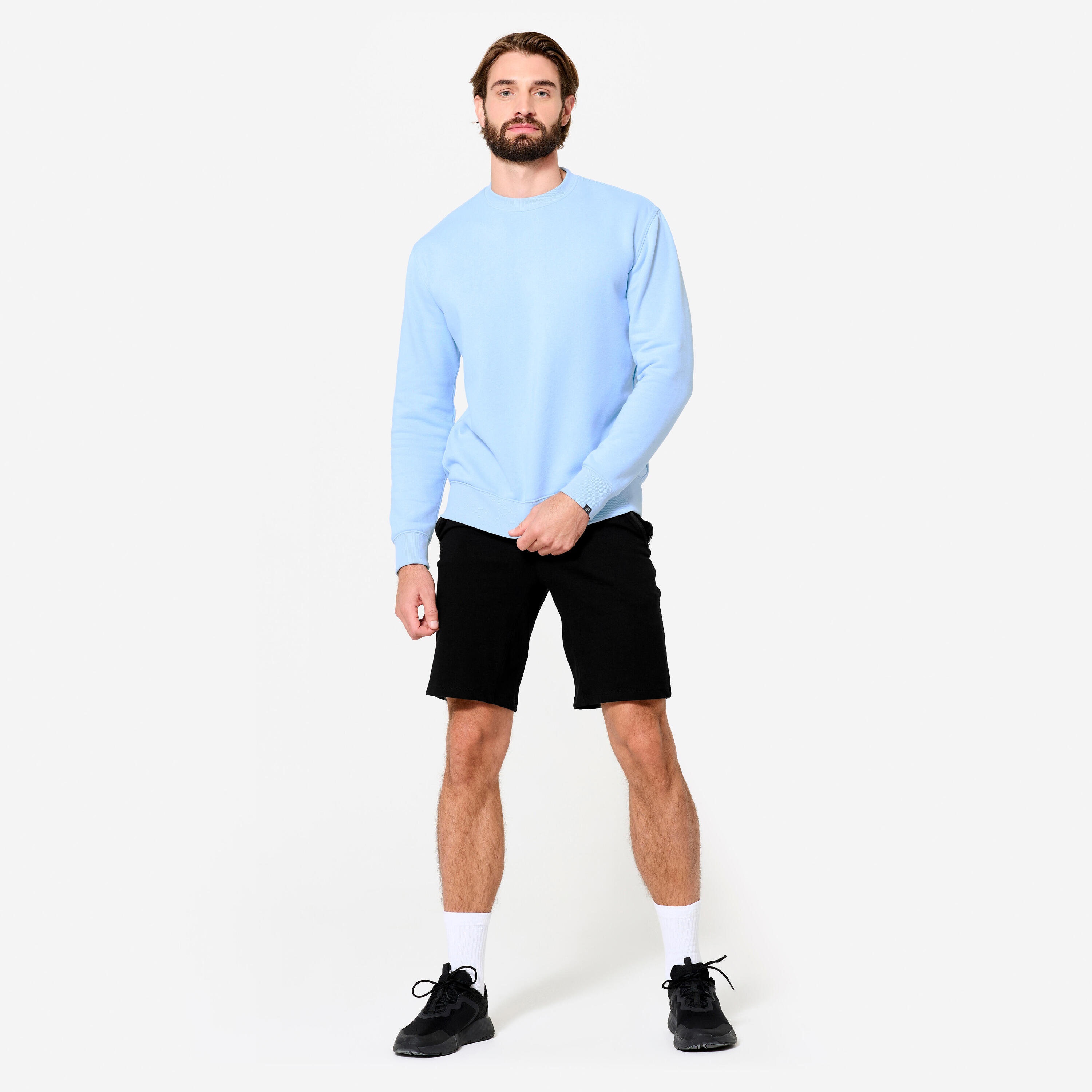 Sudadera de fitness cálida afelpada azul cielo para hombre 2/7