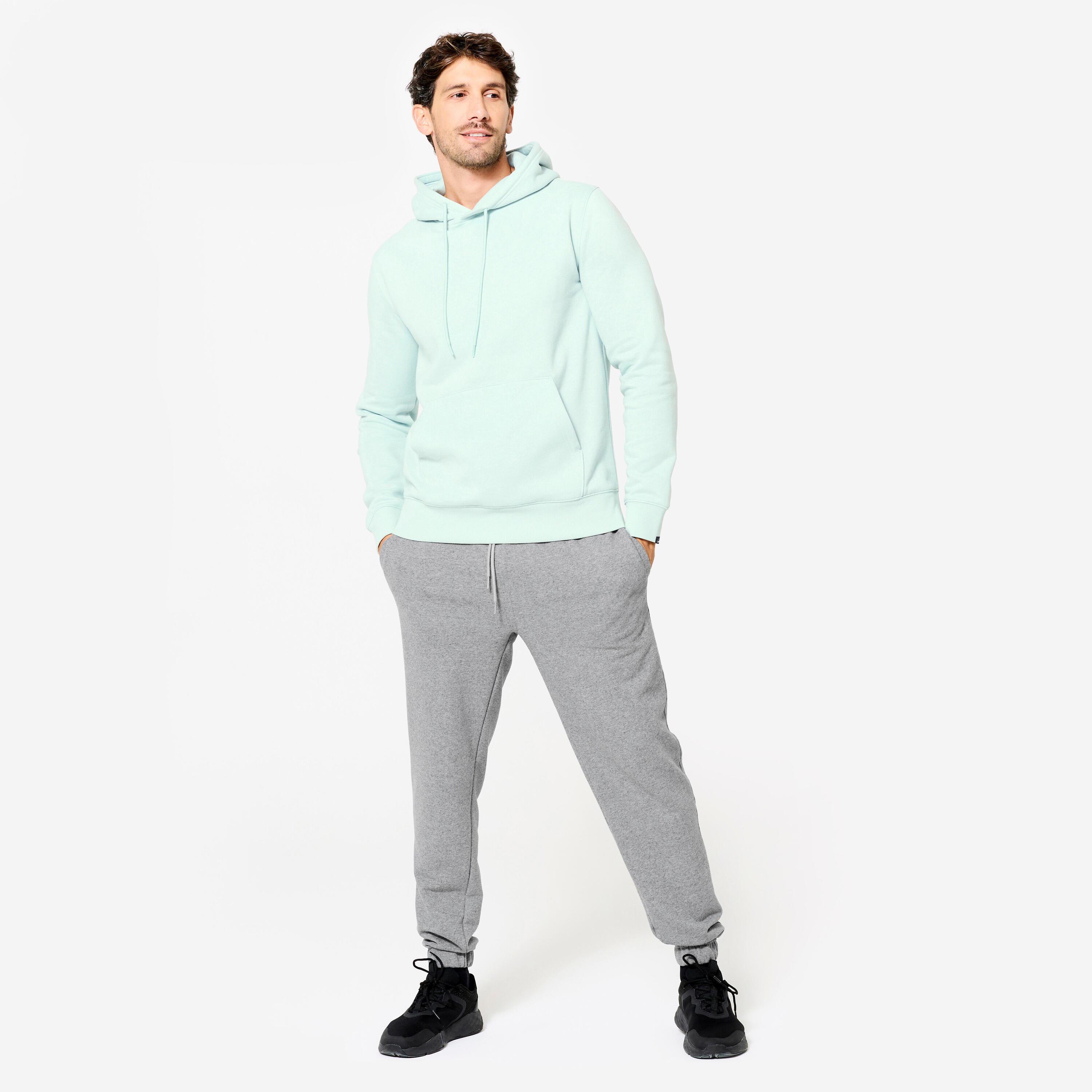 Sudadera de fitness cálida de muletón verde azulado para hombre 2/8