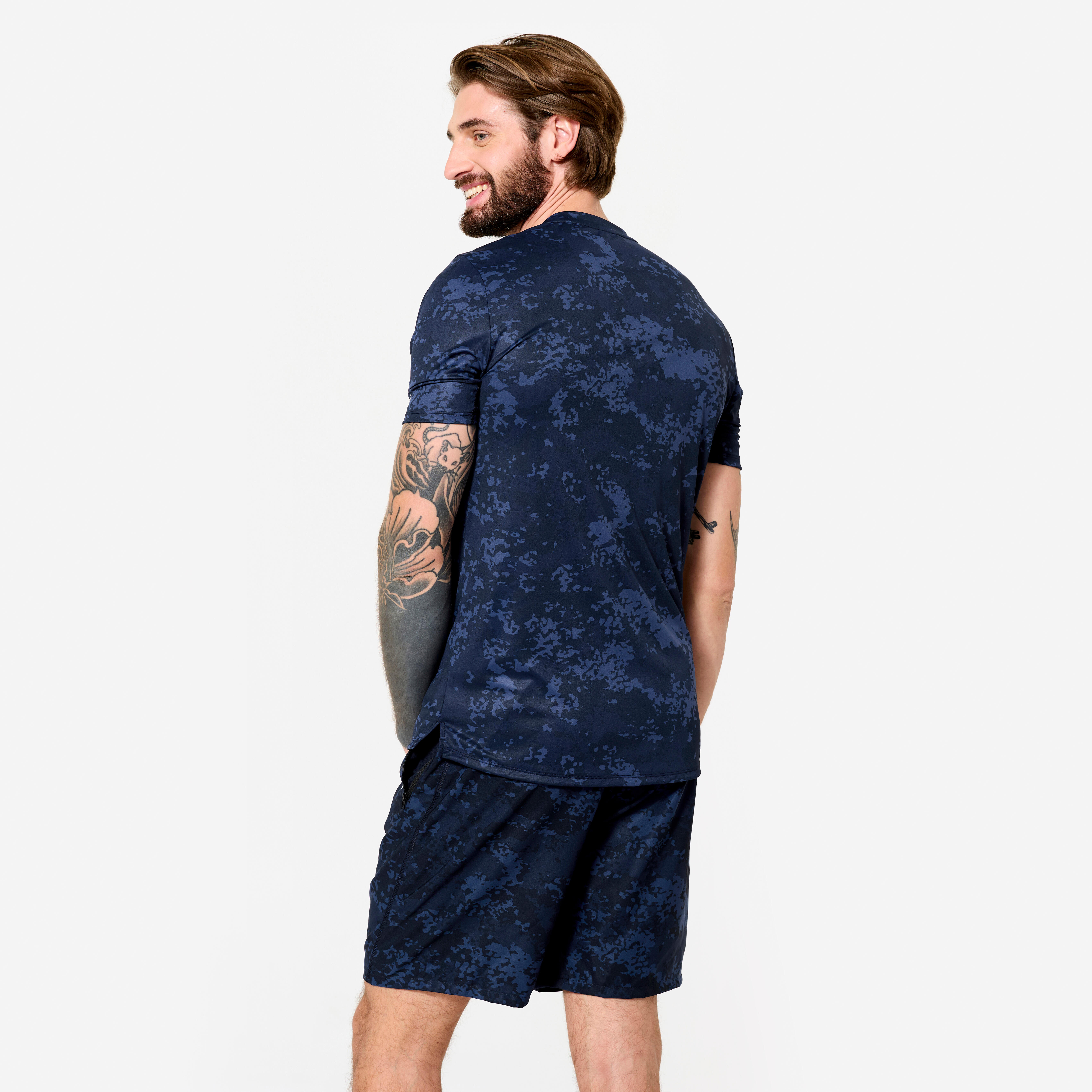 Short-Sleeved Crew Neck Breathable Men's Gym Fitness T- Shirt- Navy Blue