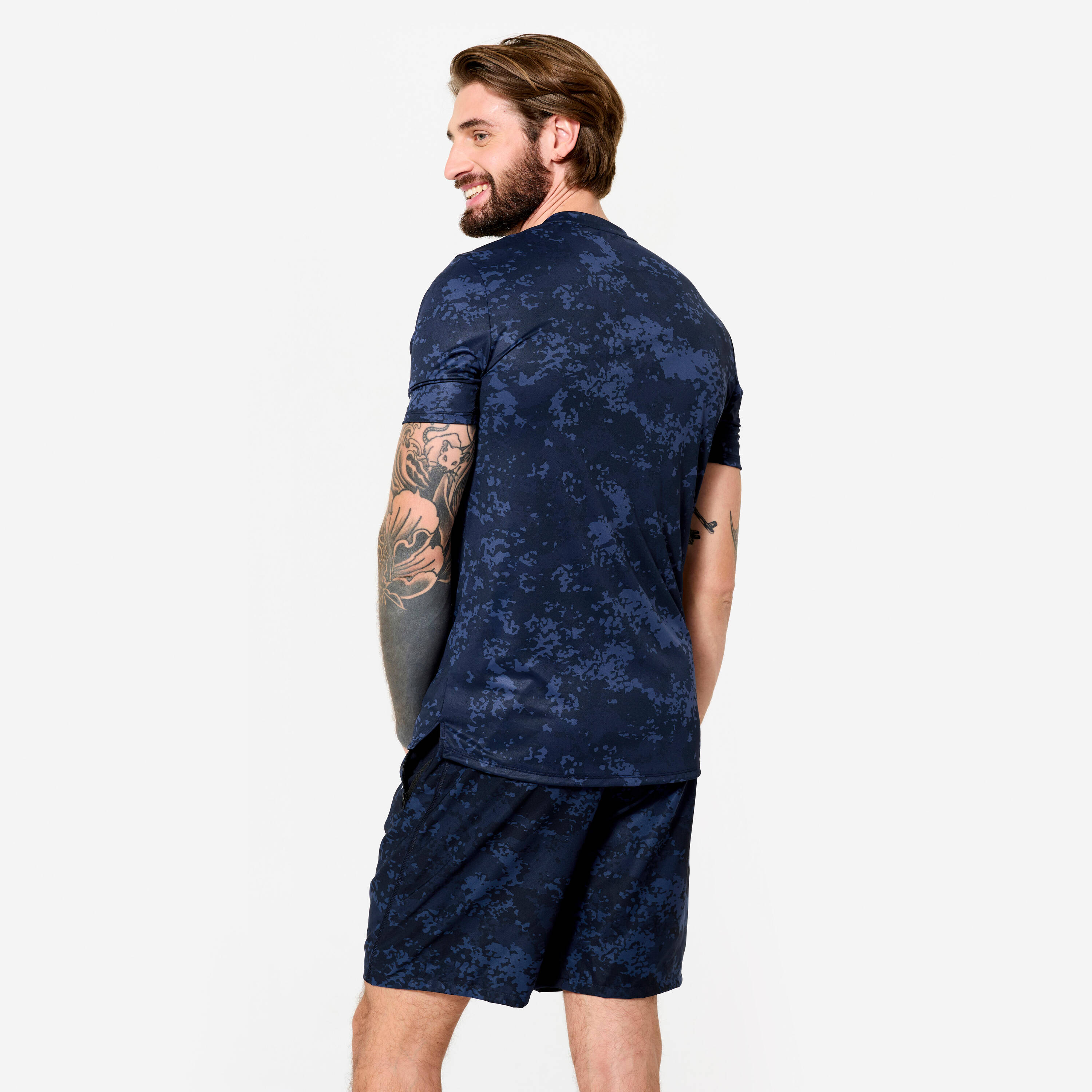 Short-Sleeved Crew Neck Breathable Men's Gym Fitness T- Shirt- Navy Blue -  5