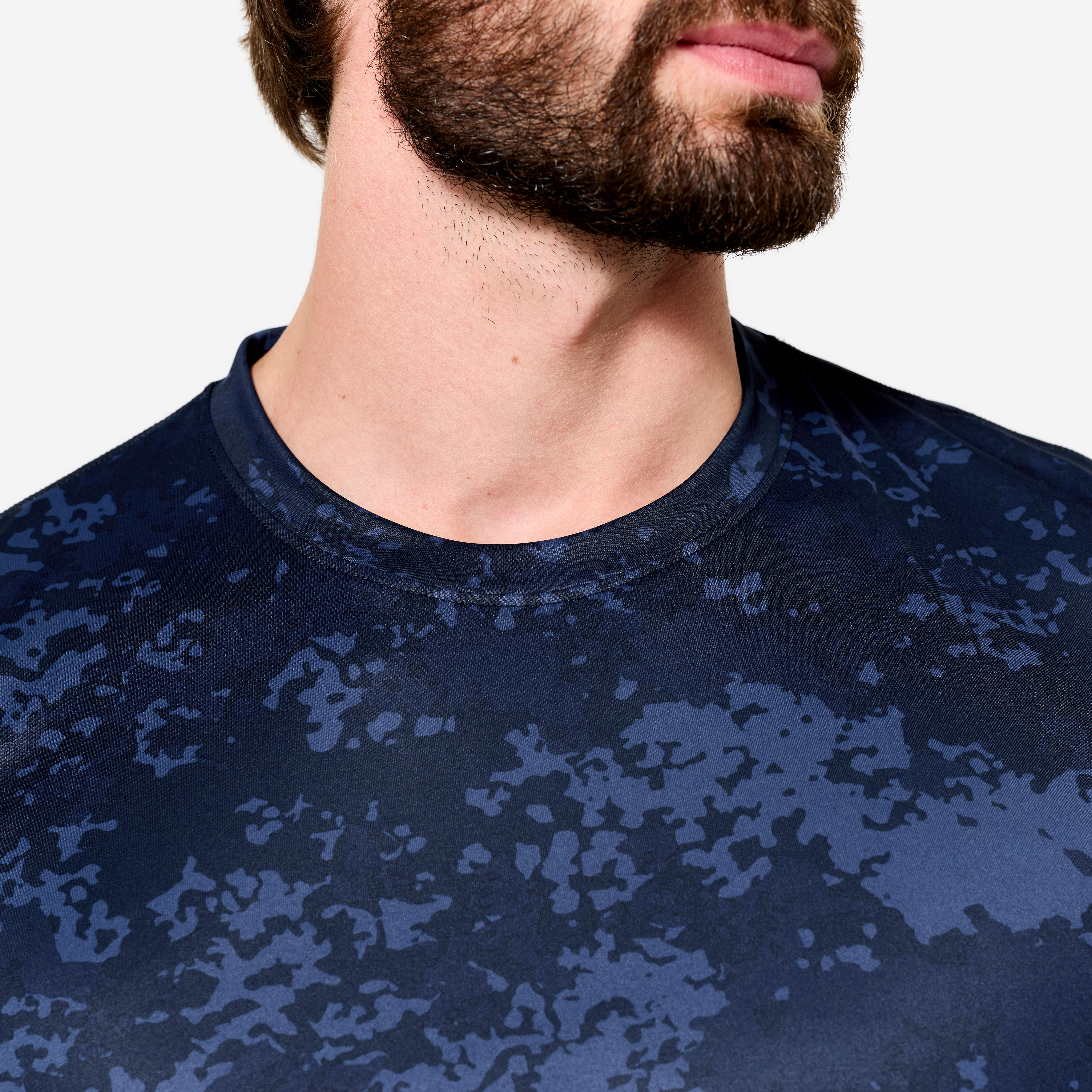 Short-Sleeved Crew Neck Breathable Men's Gym Fitness T- Shirt- Navy Blue