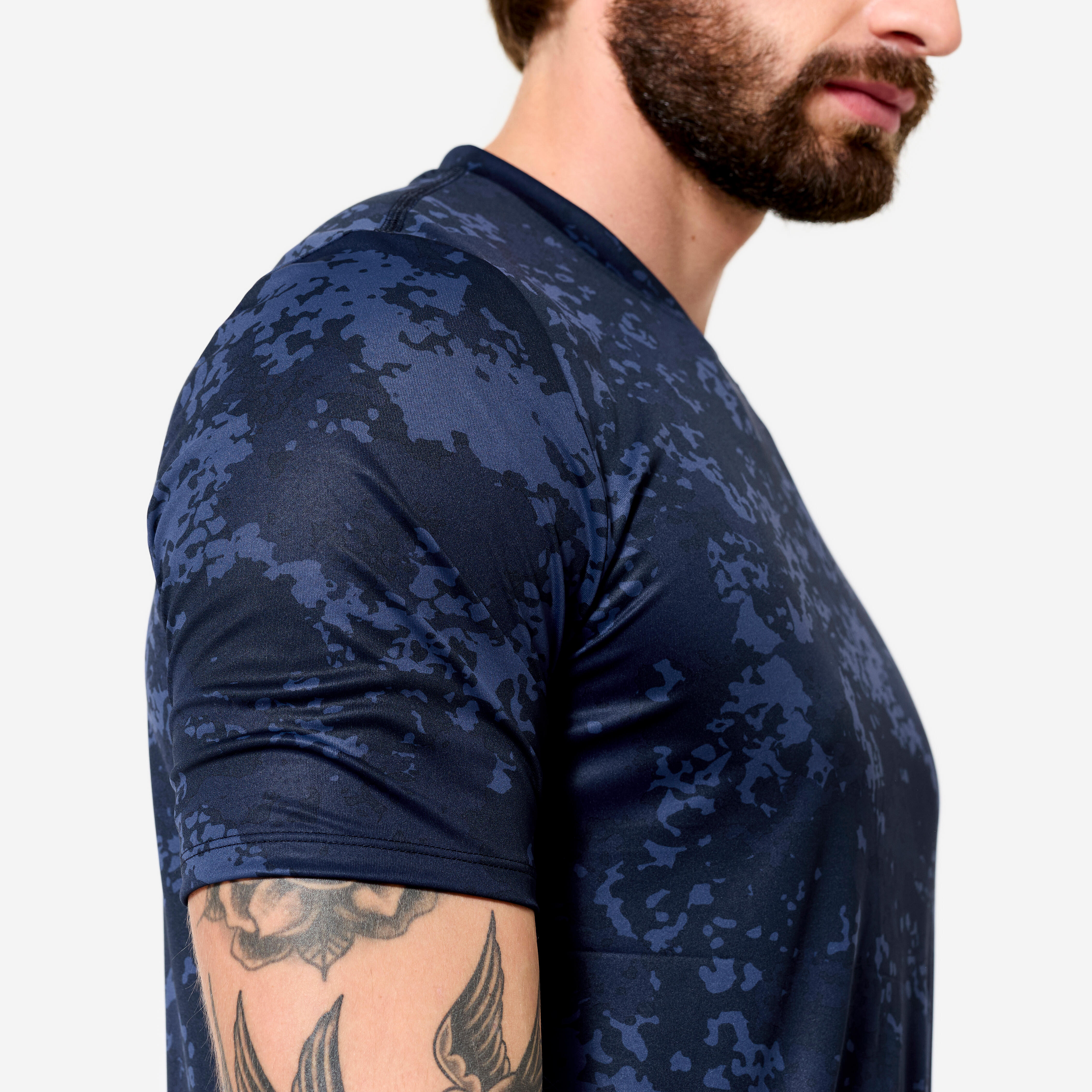 Short-Sleeved Crew Neck Breathable Men's Gym Fitness T- Shirt- Navy Blue