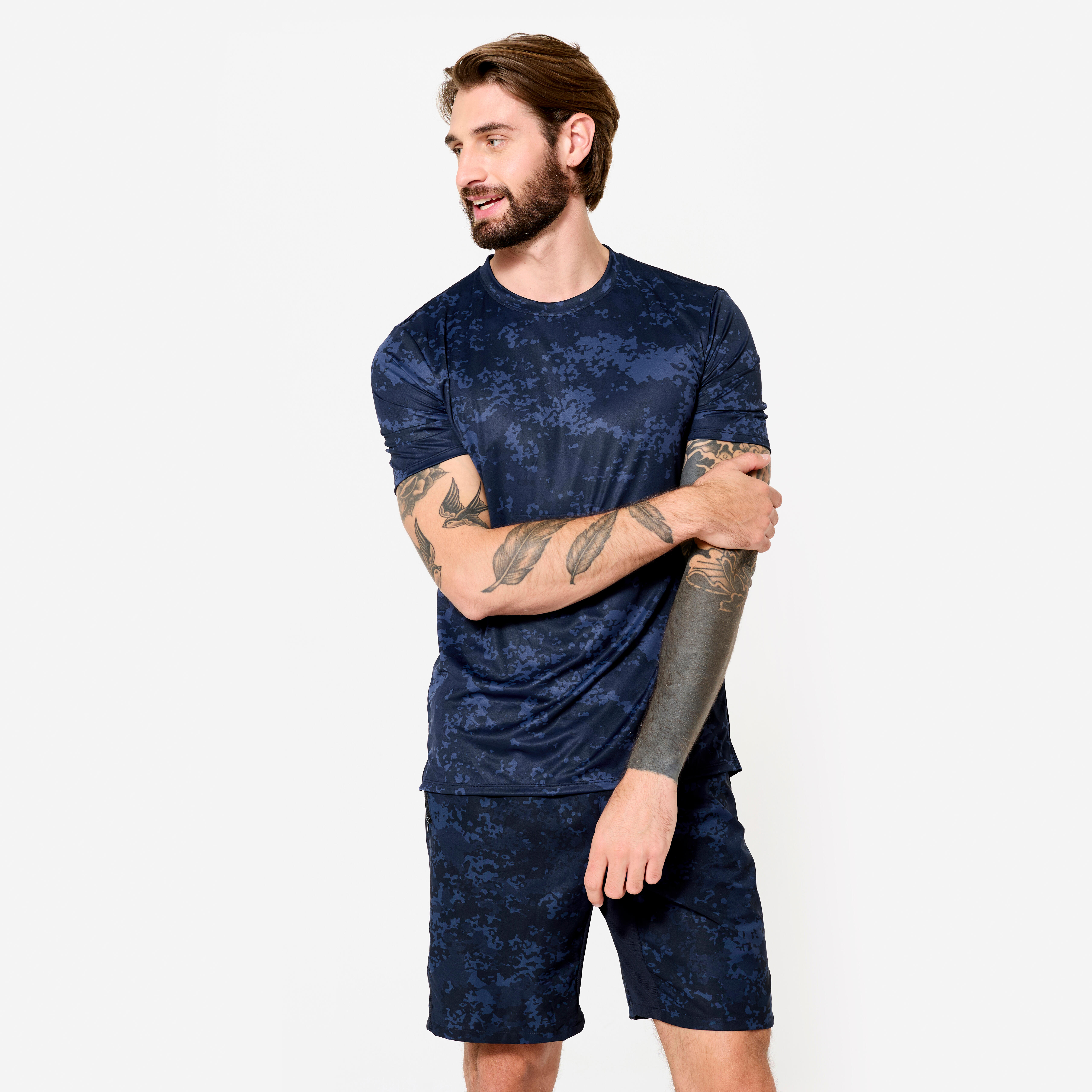 Men's Short-Sleeved Crew Neck Breathable Fitness T-Shirt - Navy Blue