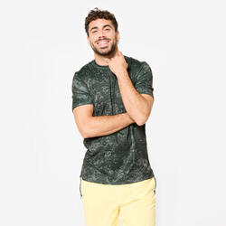 Camiseta Fitness Hombre Caqui Manga Corta Cuello Redondo Transpirable