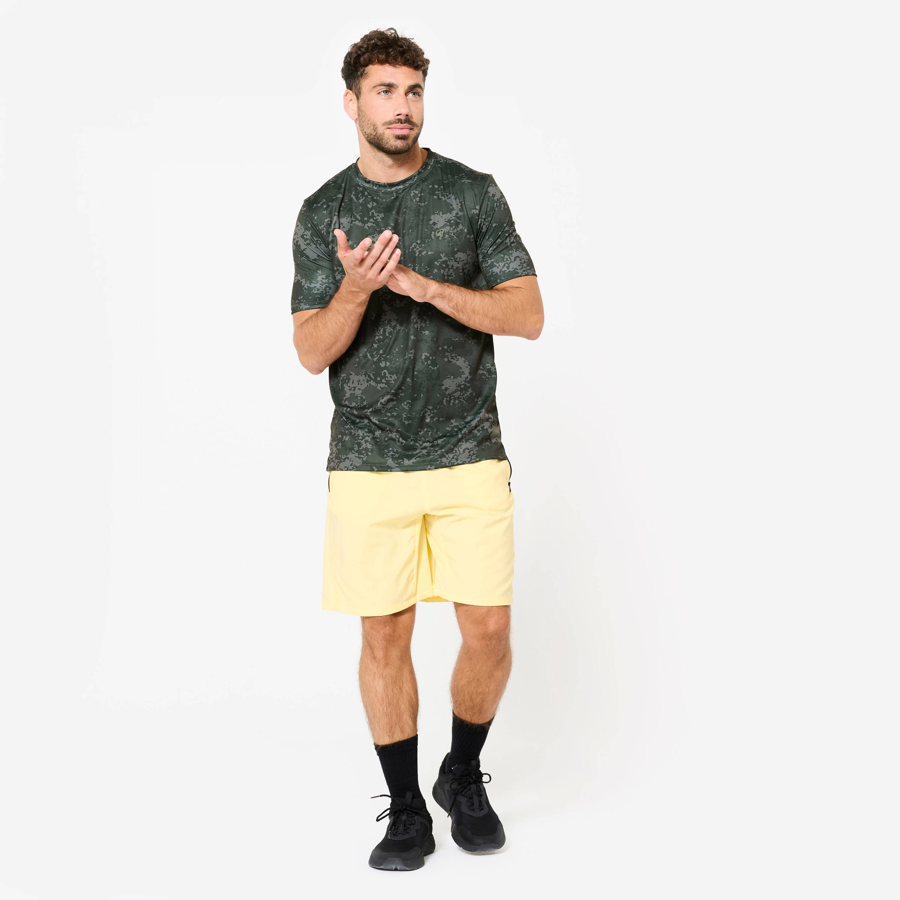 Crew Neck Short-Sleeved Breathable Men's Gym T-Shirt 120- Khaki -  3