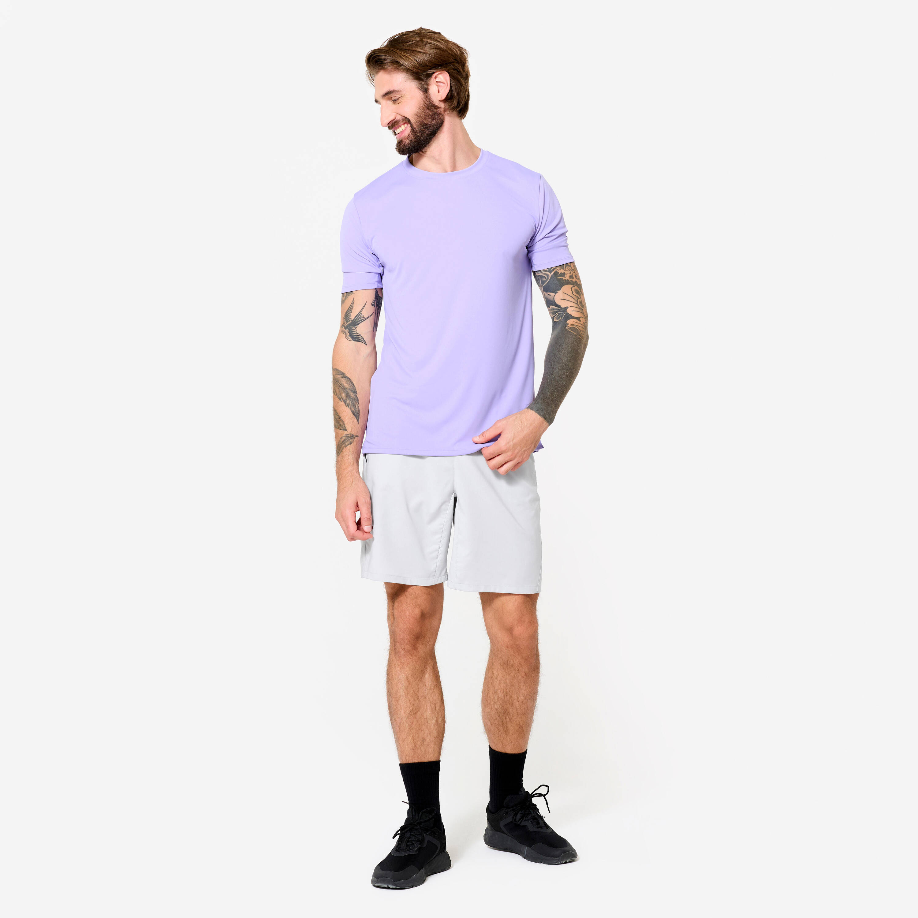 Crew Neck Short-Sleeved Breathable Men's Gym T-Shirt 120- Lavender Purple -  3