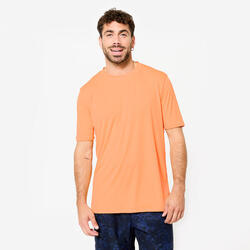 Camiseta Fitness Hombre Naranja Manga Corta Cuello Redondo Transpirable