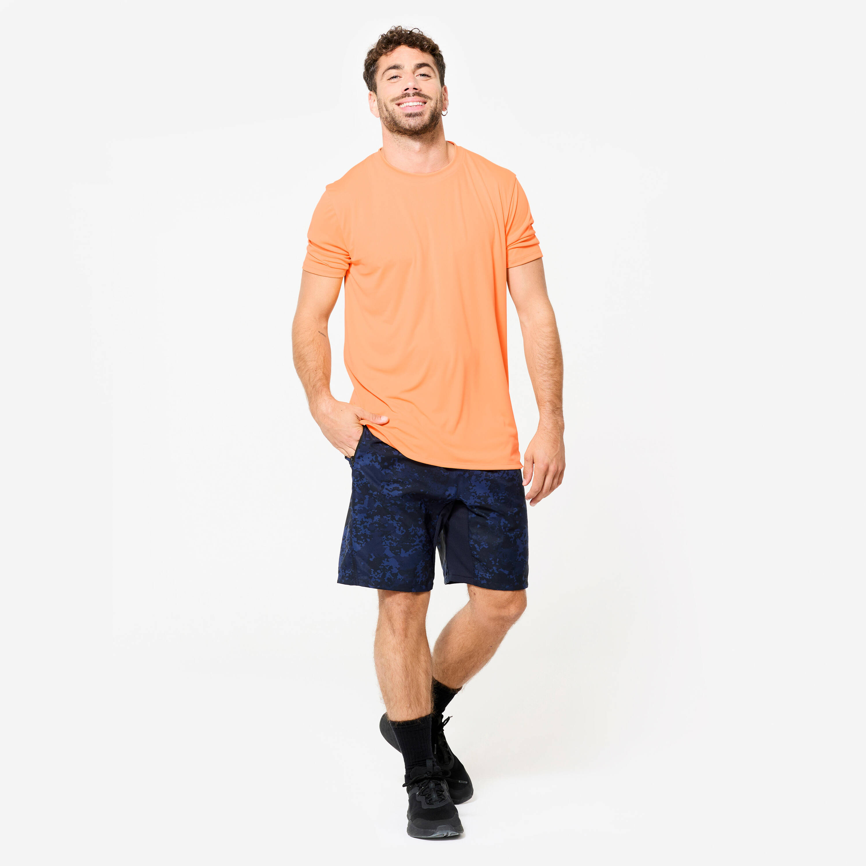 Men's Short-Sleeved Crew Neck Breathable Fitness T-Shirt - Orange -  2
