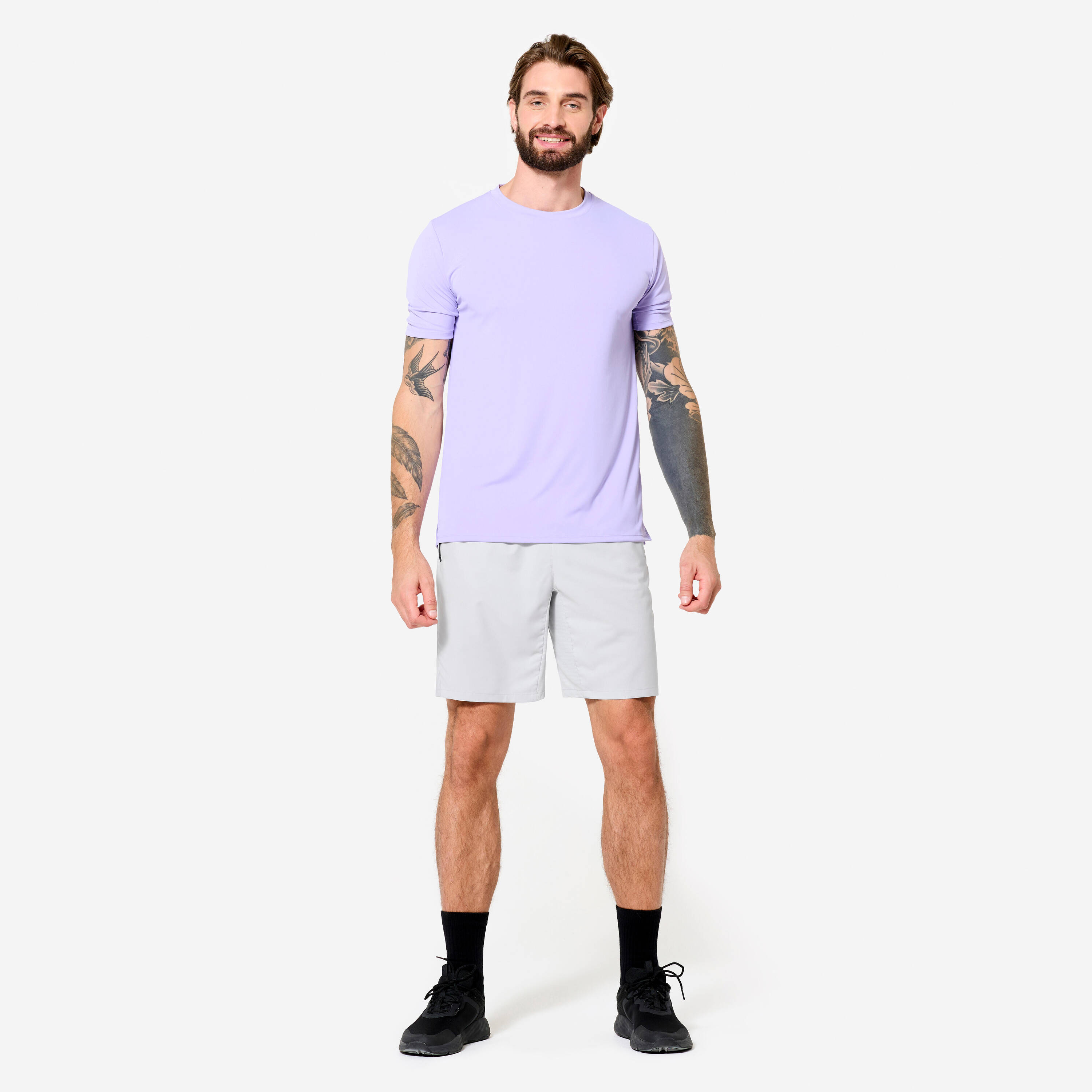 Men's Breathable Fitness Shorts with Zipped Pockets - Pearl Grey -  3