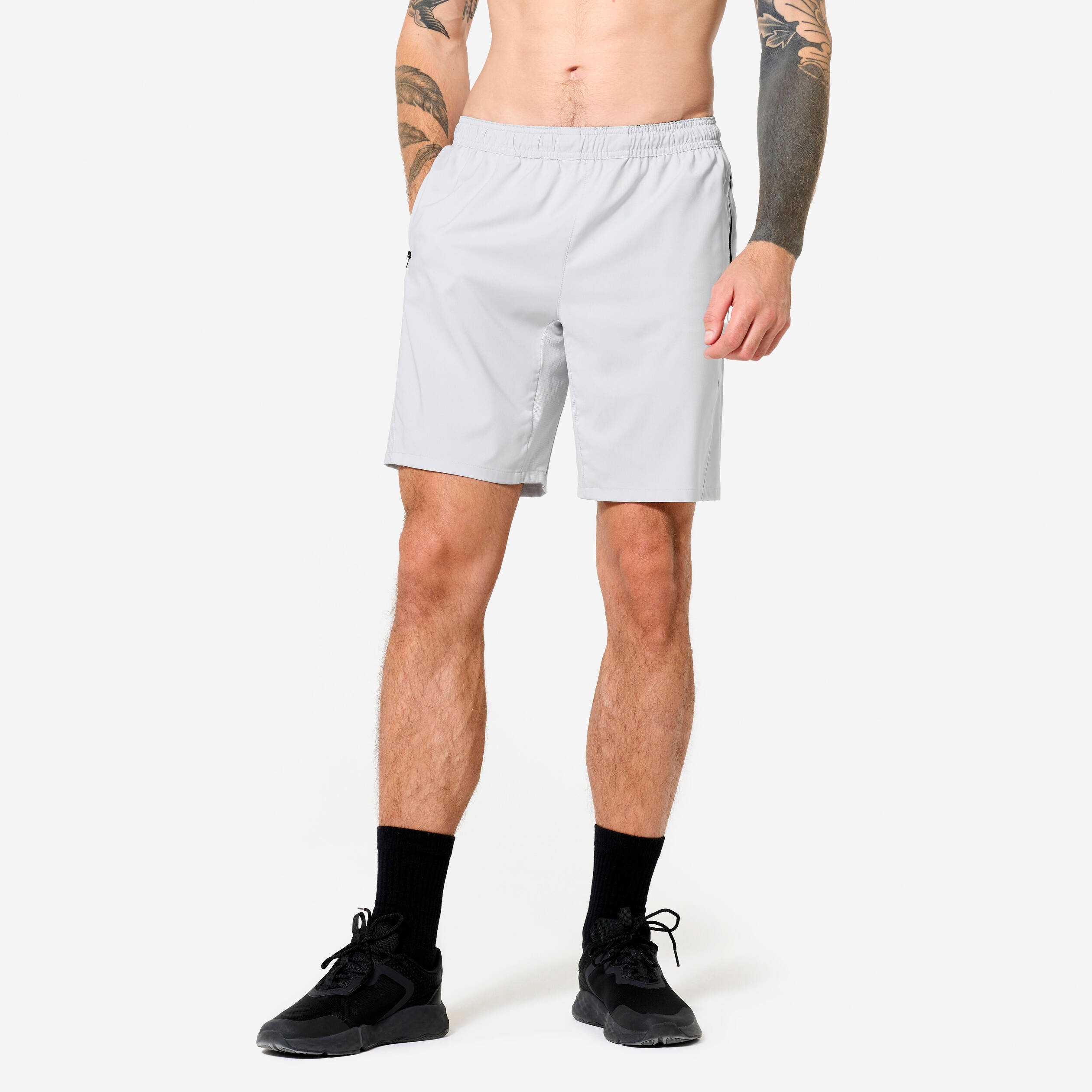 Men Gym Shorts Stretchable, Quick Dry with Zip Pockets - Pearl Grey