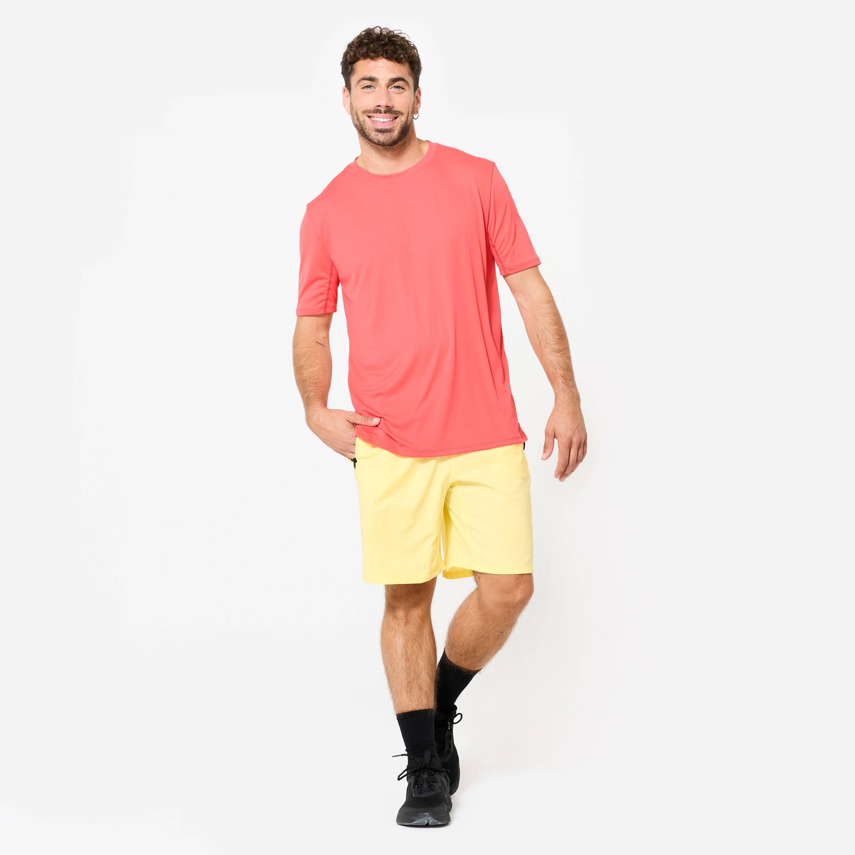 Short-Sleeved Crew Neck Breathable Men's Gym Fitness T- Shirt 120- Pomelo Pink -  2