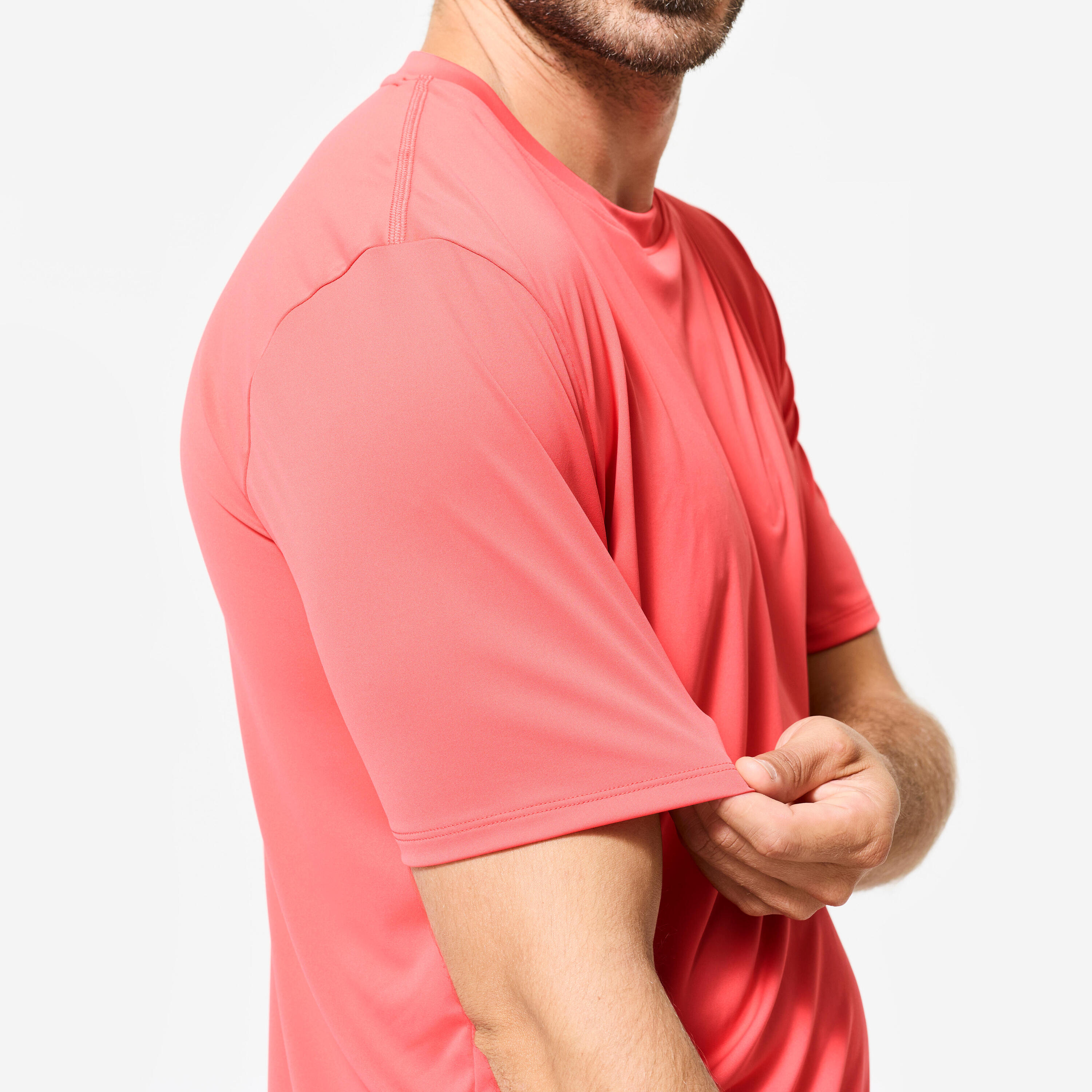 Playera de fitness transpirable de manga corta y cuello redondo rosa para hombre 6/7