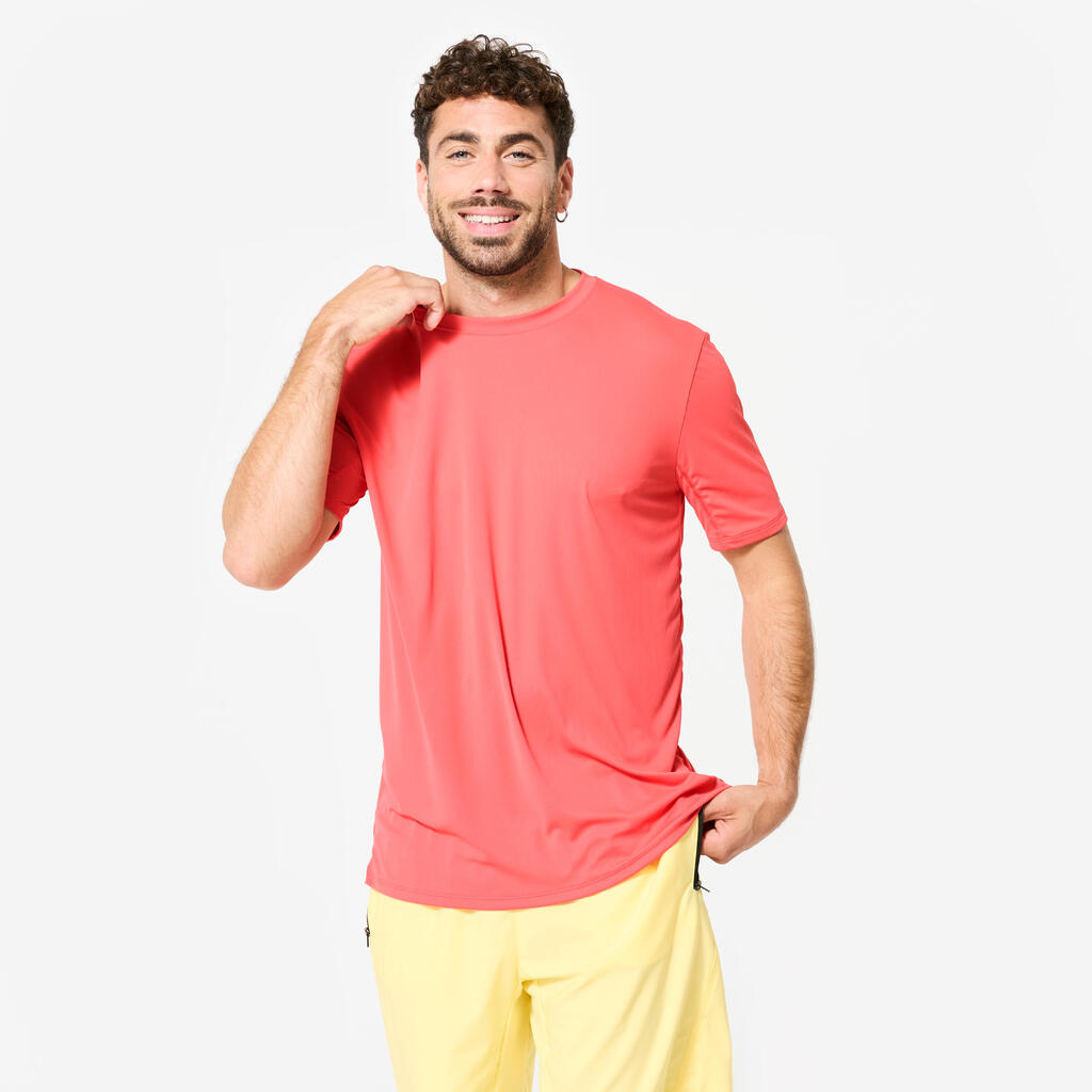 Ανδρικό διαπνέον κοντομάνικο αθλητικό t-shirt με στρογγυλή λαιμόκοψη - Ροζ