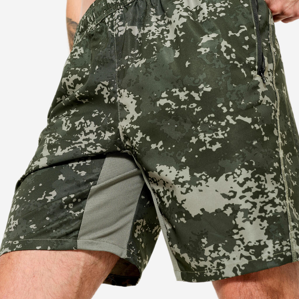 Short de fitness respirant poches zippées homme, violet cerise