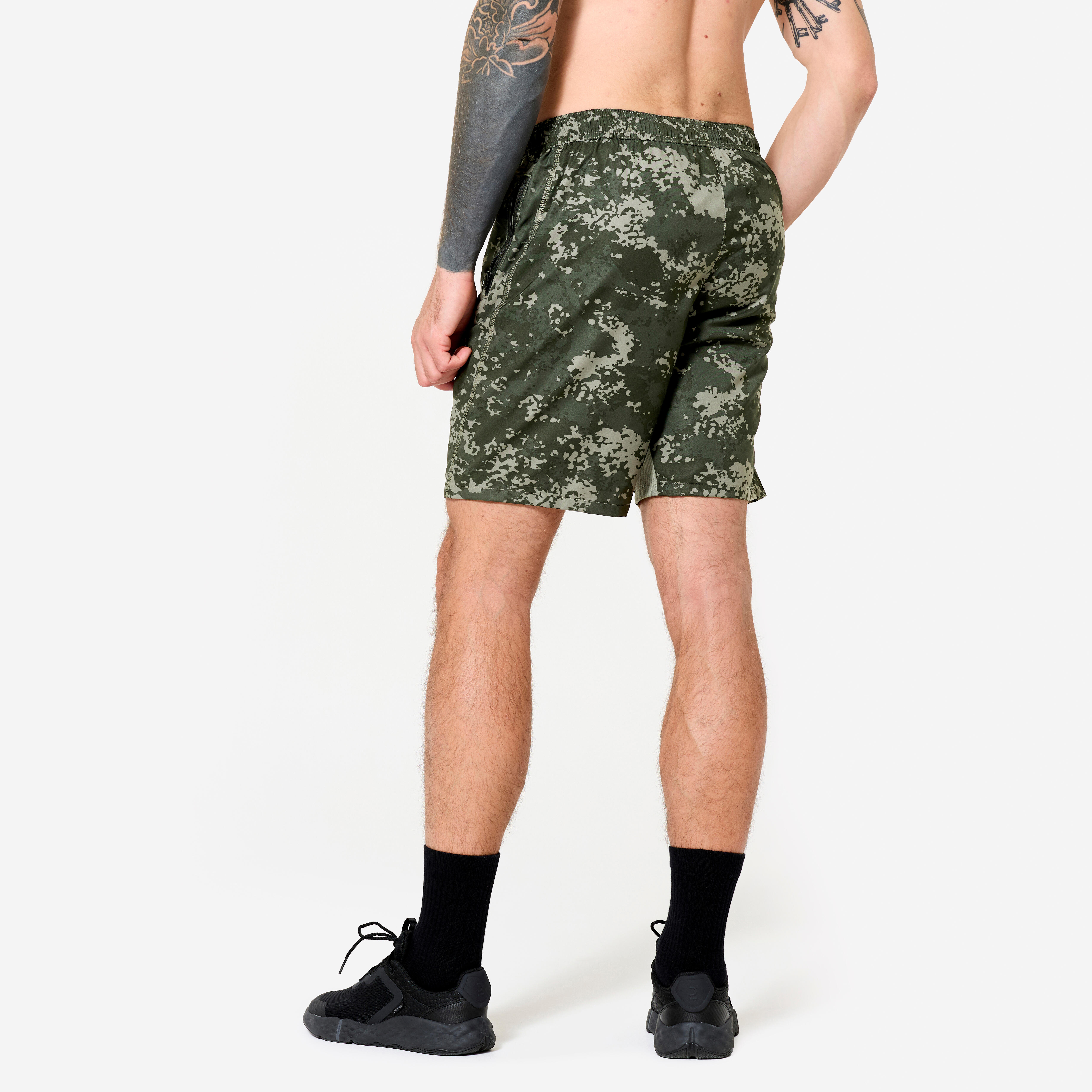 Men Gym Shorts Stretchable, Quick Dry with Zip Pockets - Khaki Green