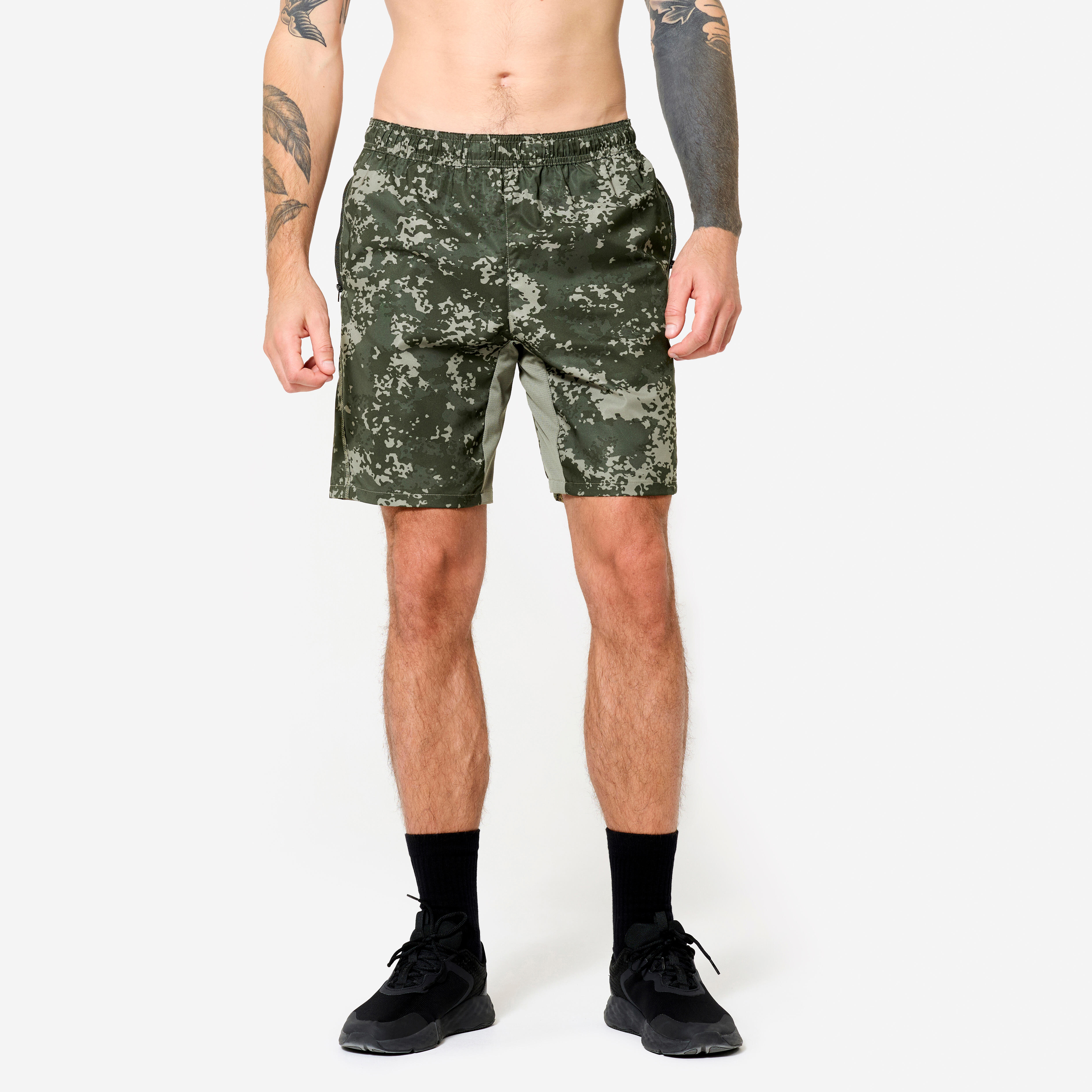 Men Gym Shorts Stretchable, Quick Dry with Zip Pockets - Khaki Green