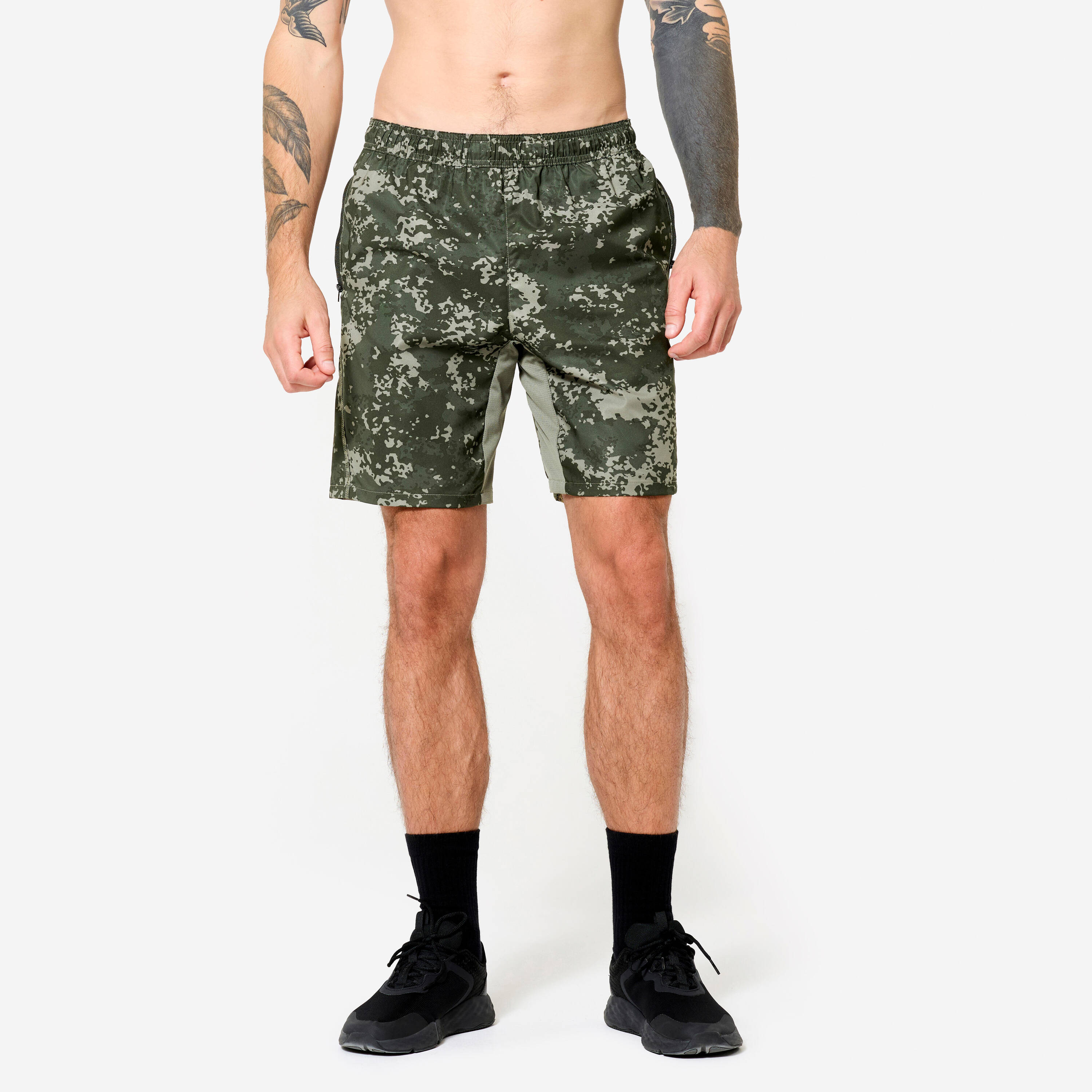 Men's Breathable Fitness Shorts with Zipped Pockets - Khaki Green -  1