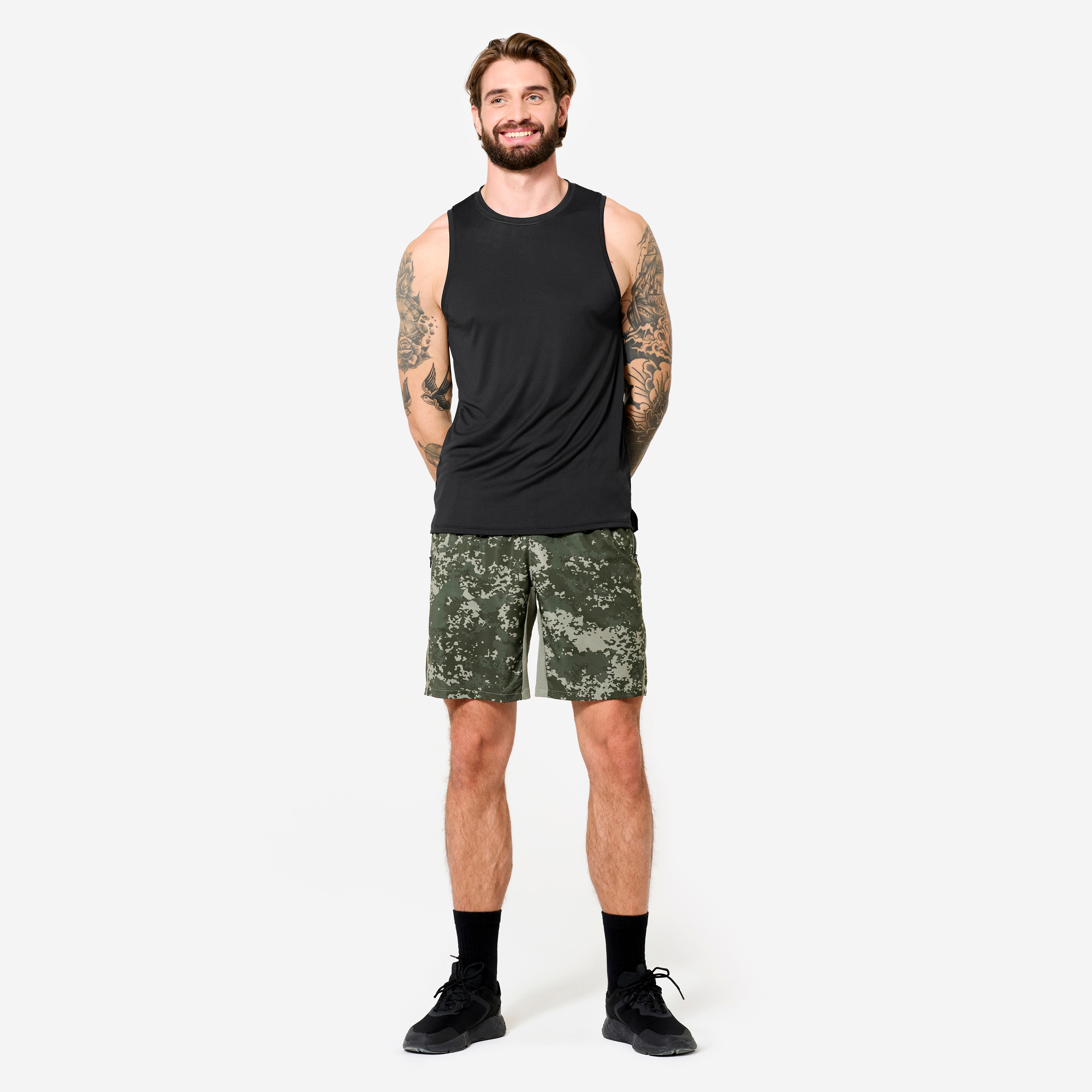 Men Gym Shorts Stretchable, Quick Dry with Zip Pockets - Khaki Green