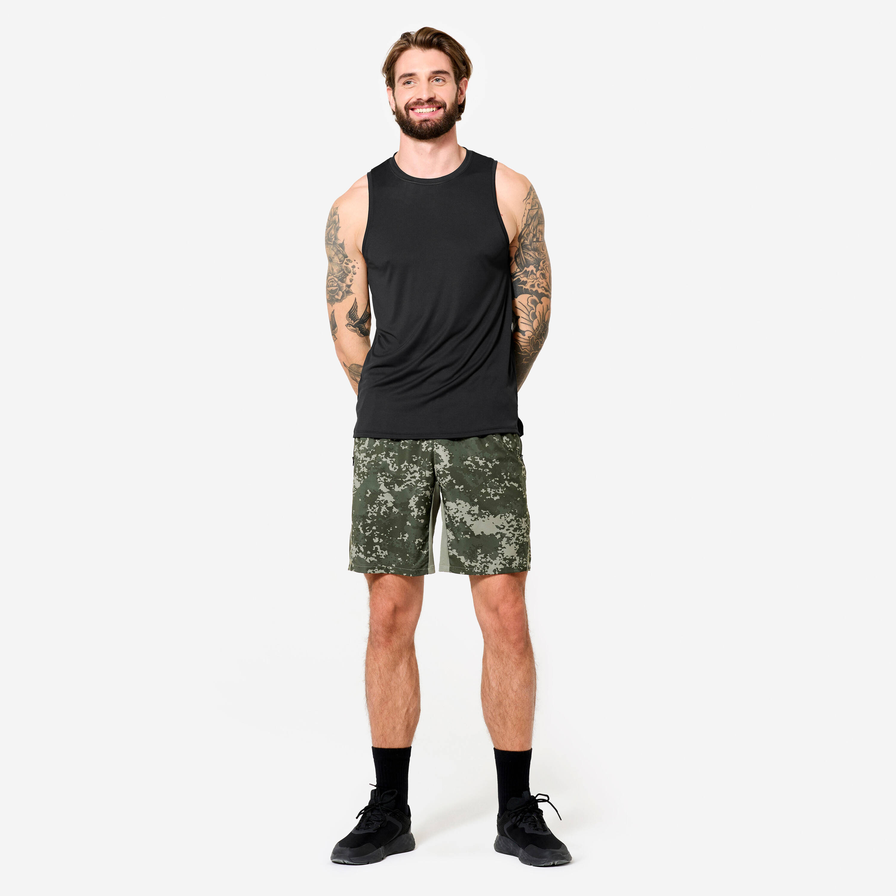 Men's Breathable Fitness Shorts with Zipped Pockets - Khaki Green -  3