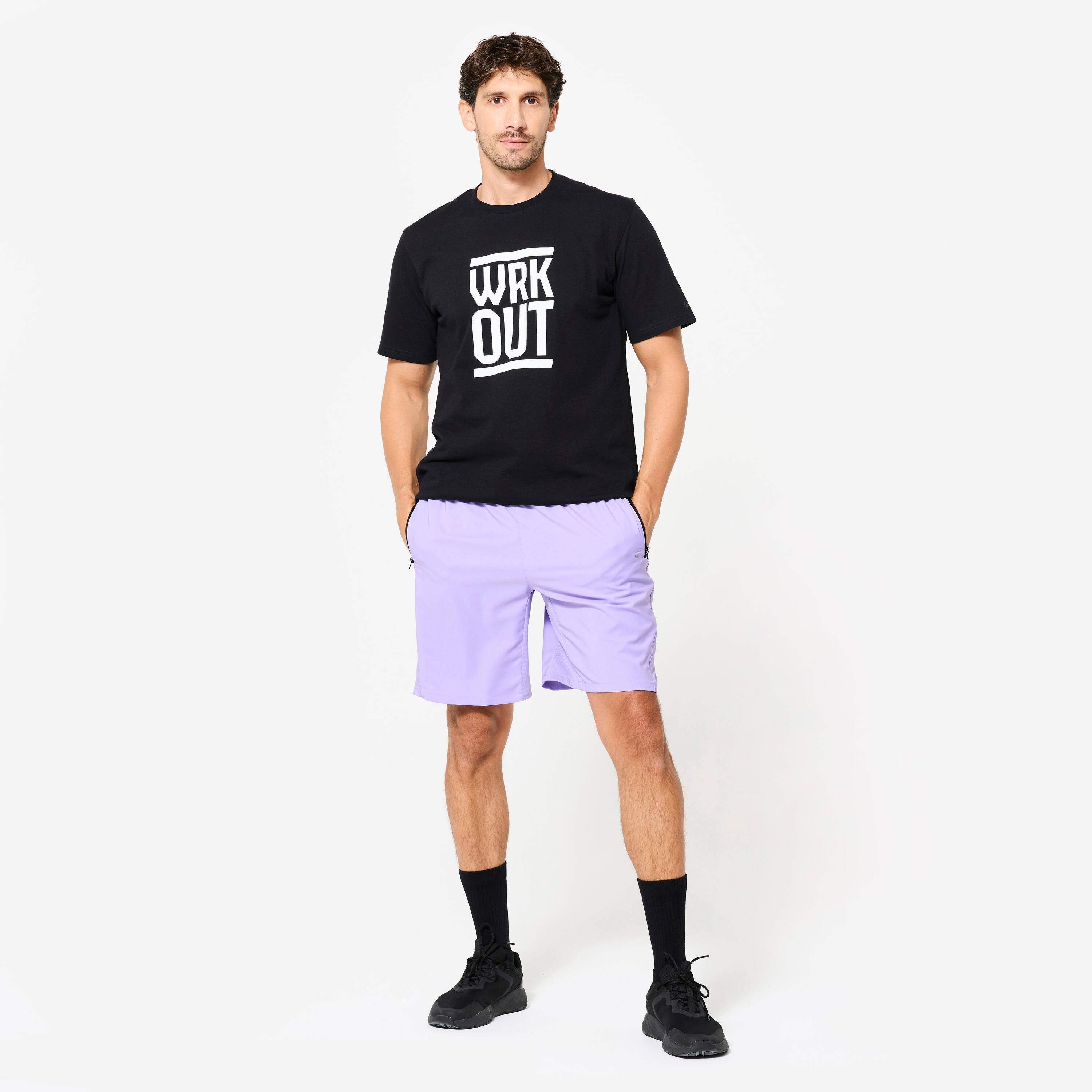 Men Gym Shorts Stretchable, Quick Dry with Zip Pockets - Lavender Purple -  3