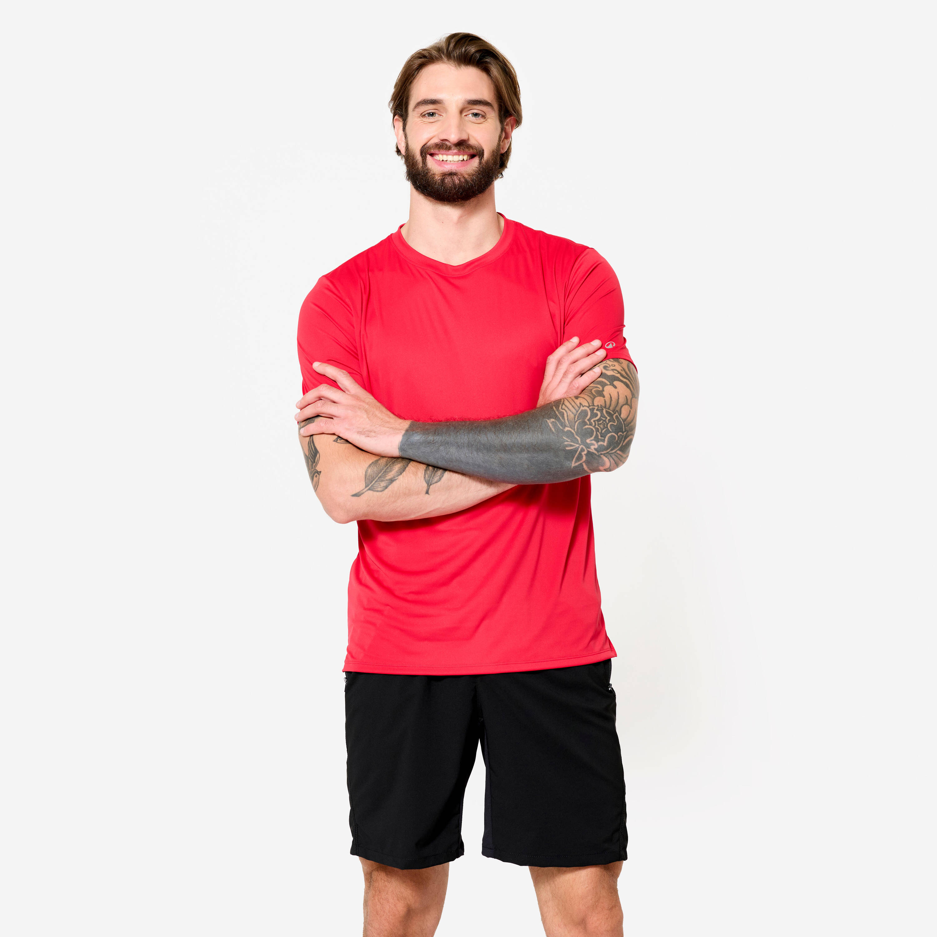 Men's Breathable Short-Sleeved Crew Neck Fitness T-Shirt - Passion Red -  1