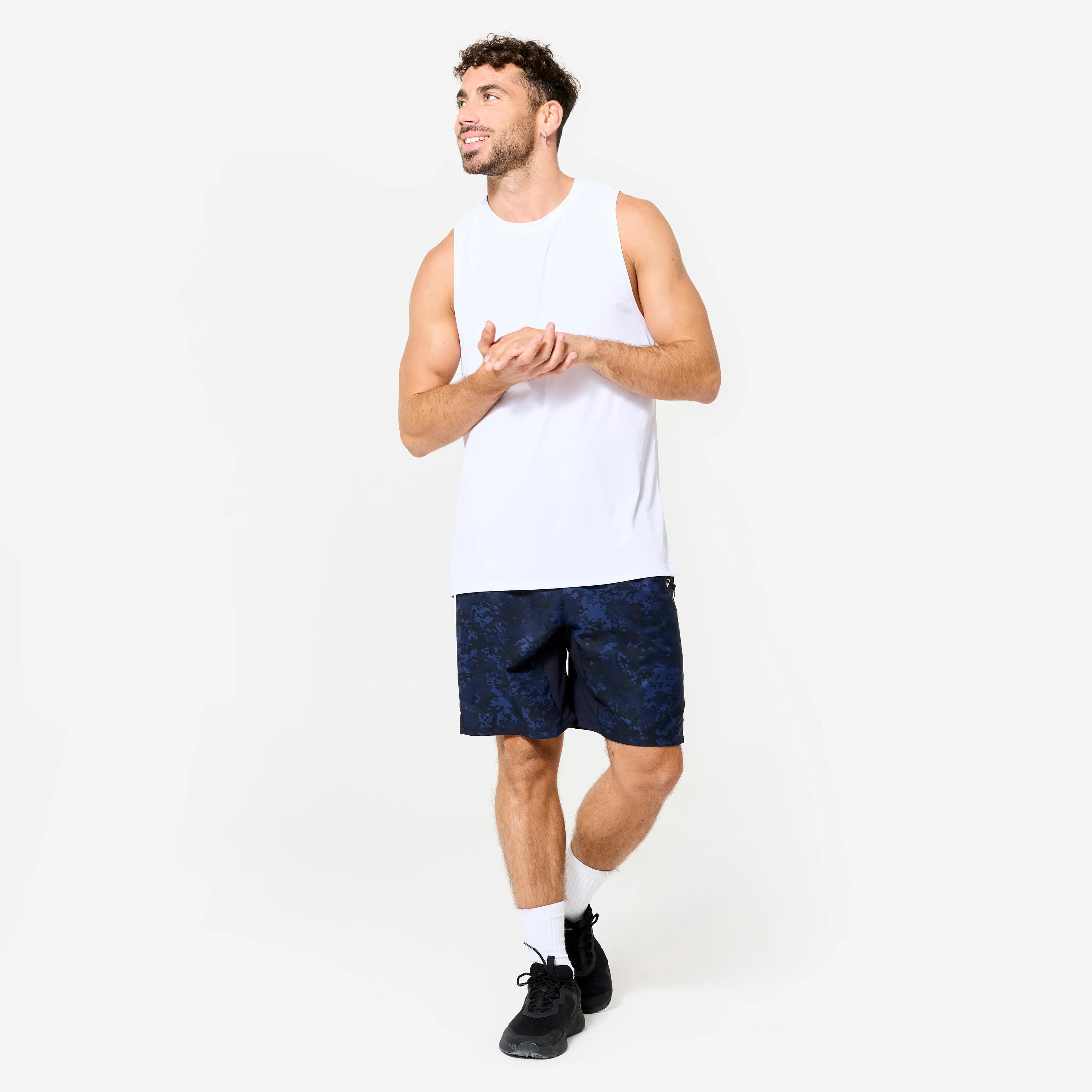 Men's Breathable Fitness Shorts with Zip-Up Pockets - Navy Blue 3/9