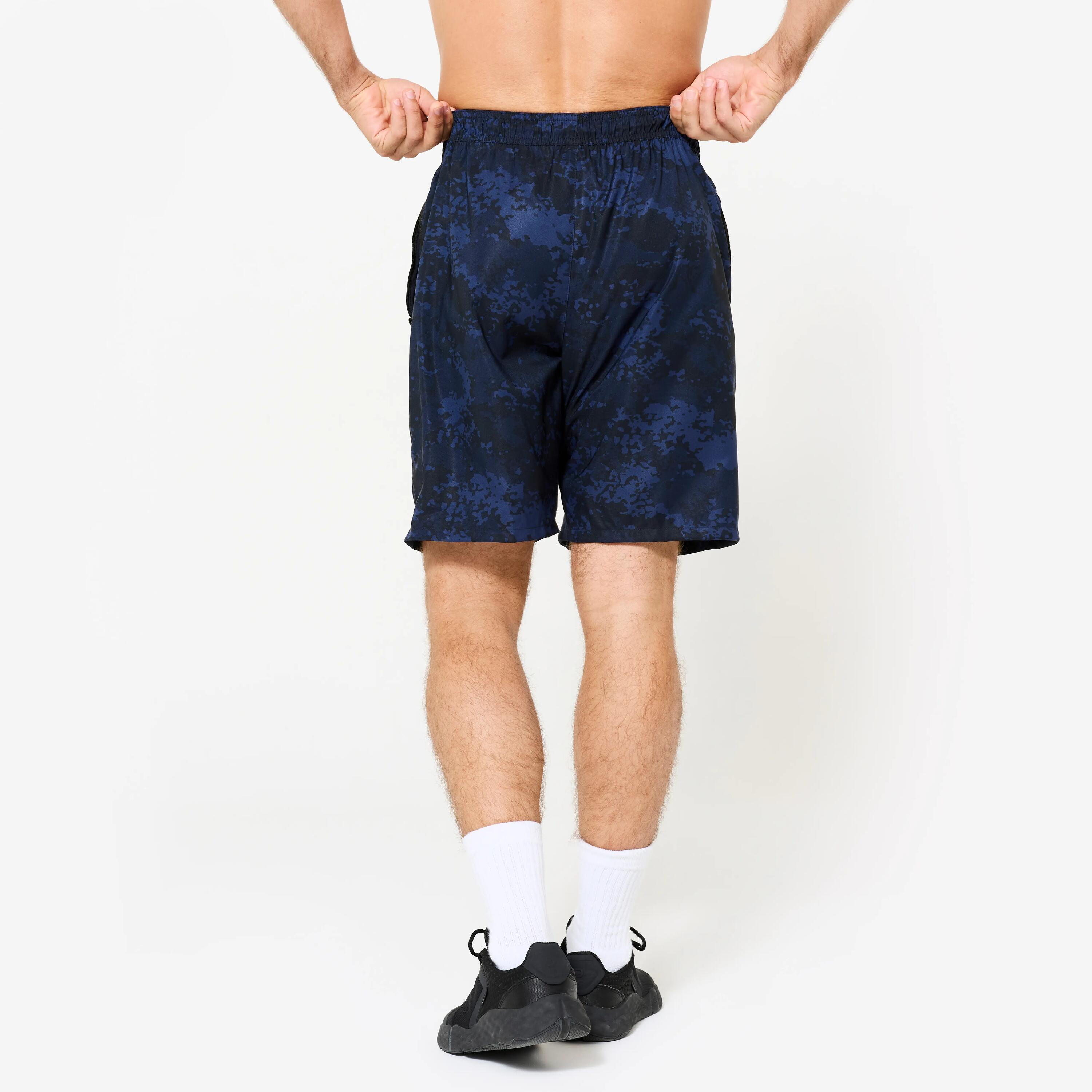 Men's Breathable Fitness Shorts with Zip-Up Pockets - Navy Blue 4/9
