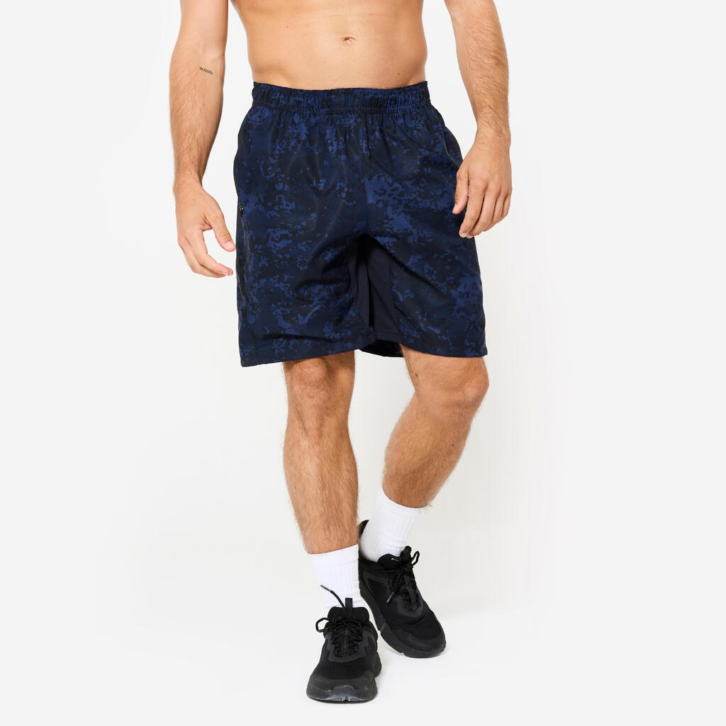 Men's Breathable Fitness Shorts with Zip-Up Pockets - Navy Blue
