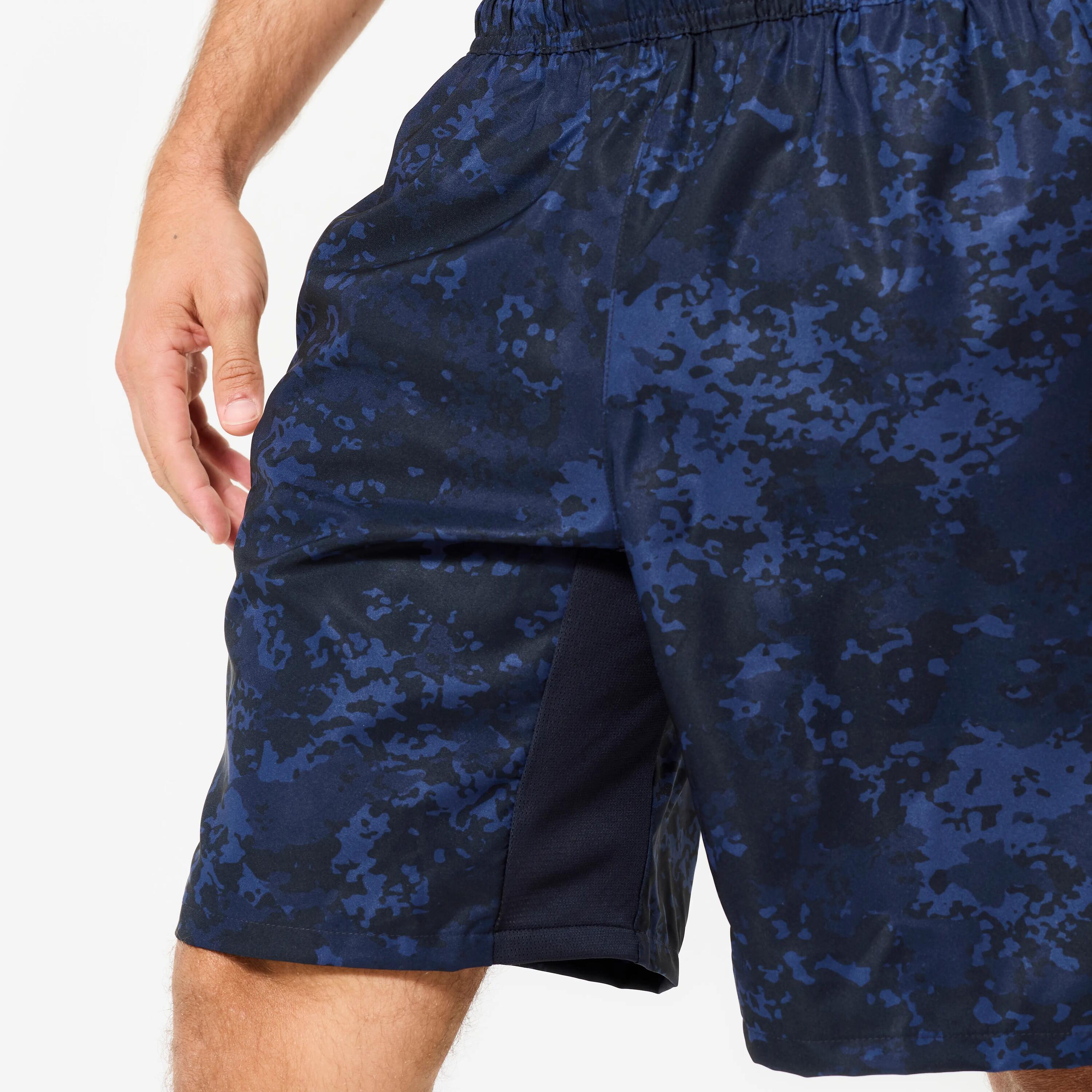 Men's Breathable Fitness Shorts with Zip-Up Pockets - Navy Blue 7/9