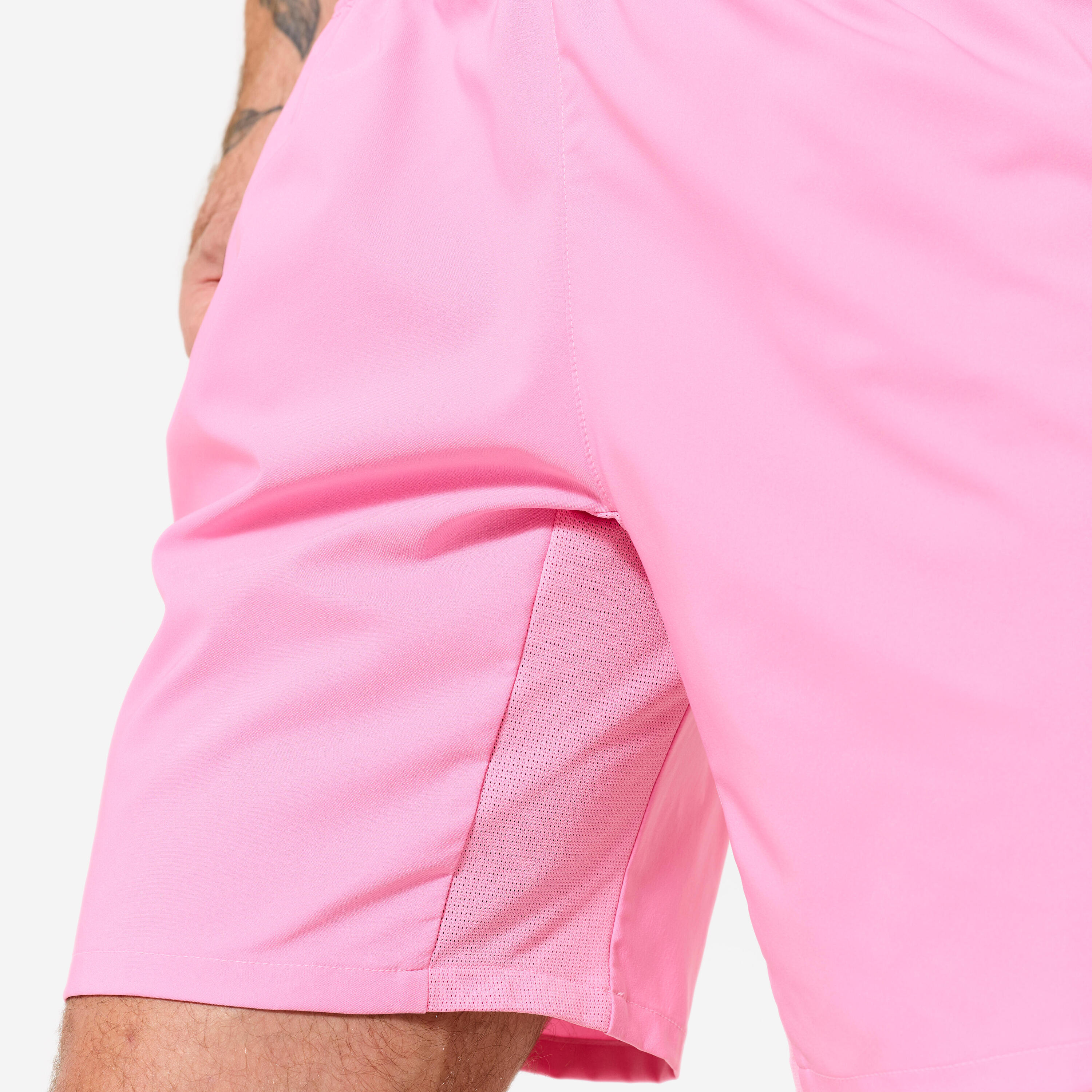 Pantalón Corto Fitness Hombre Rosa Transpirable Bolsillos Cremallera 6/7