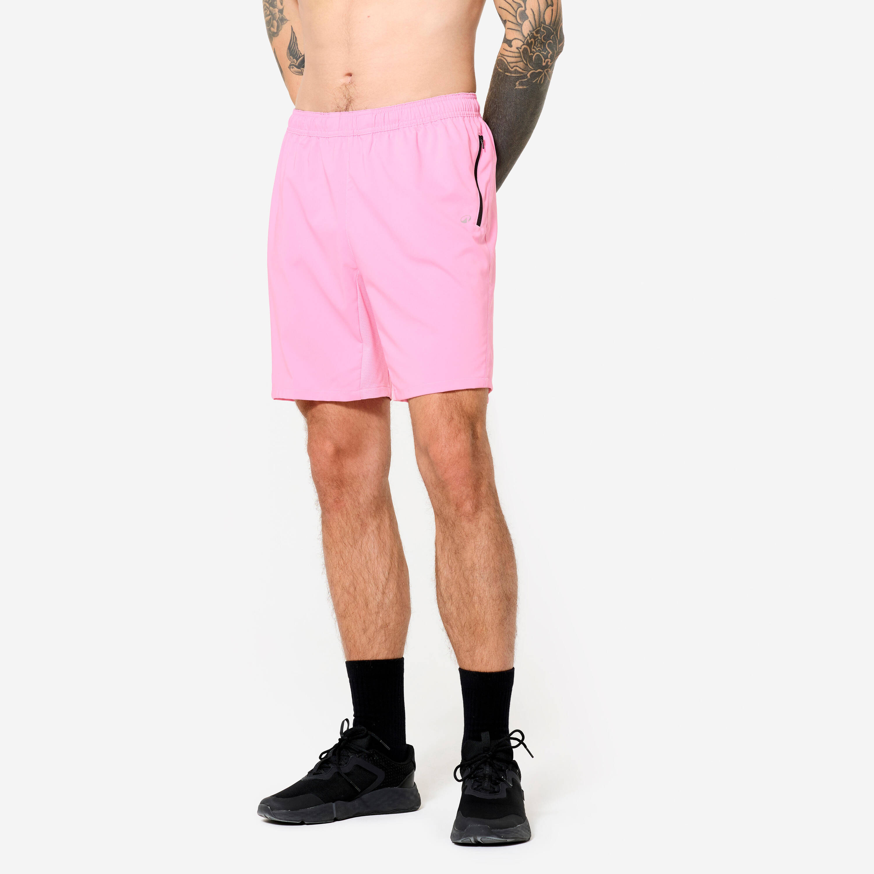 Men Gym Shorts Stretchable, Quick Dry with Zip Pockets - Begonia Pink -  1