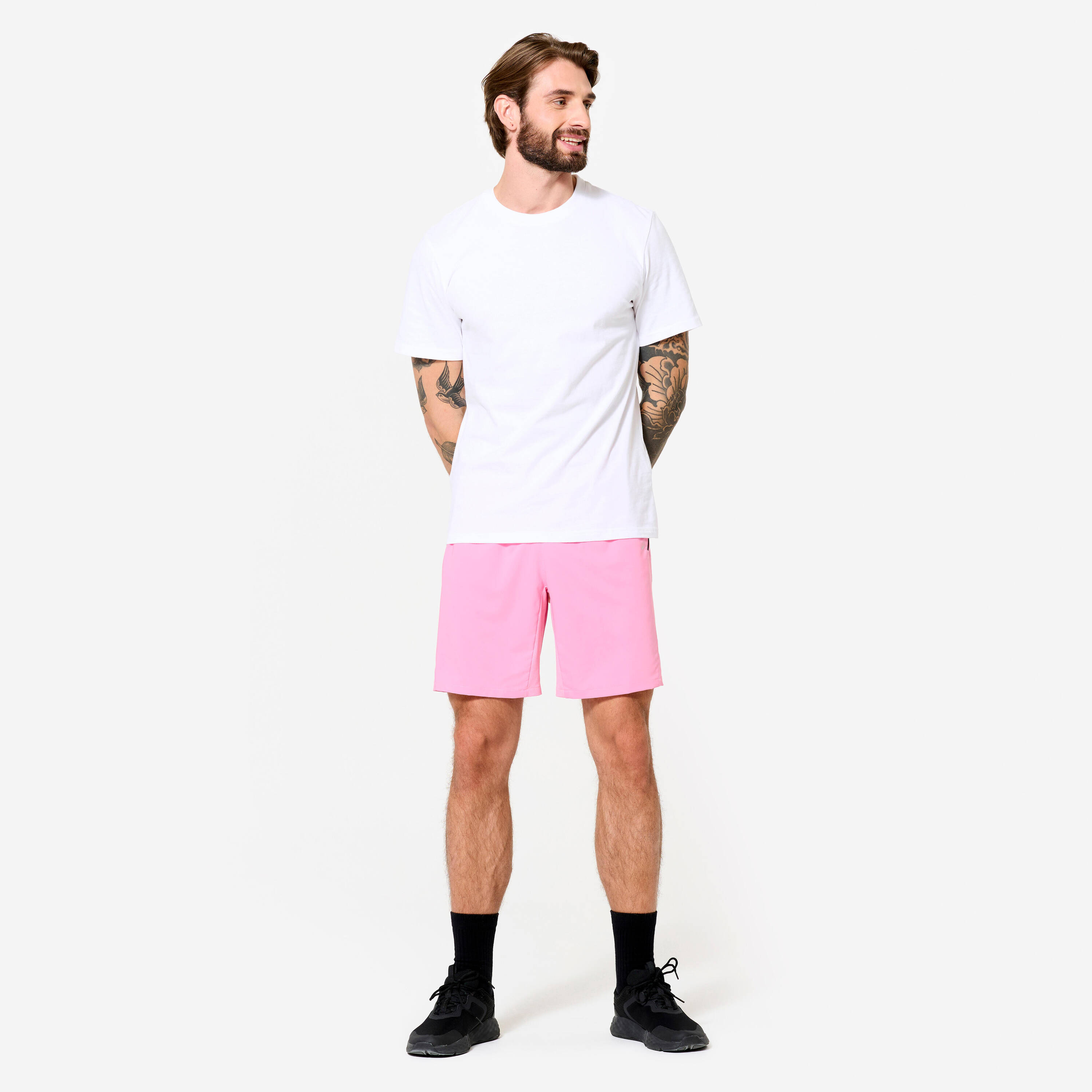 Men Gym Shorts Stretchable, Quick Dry with Zip Pockets - Begonia Pink -  3