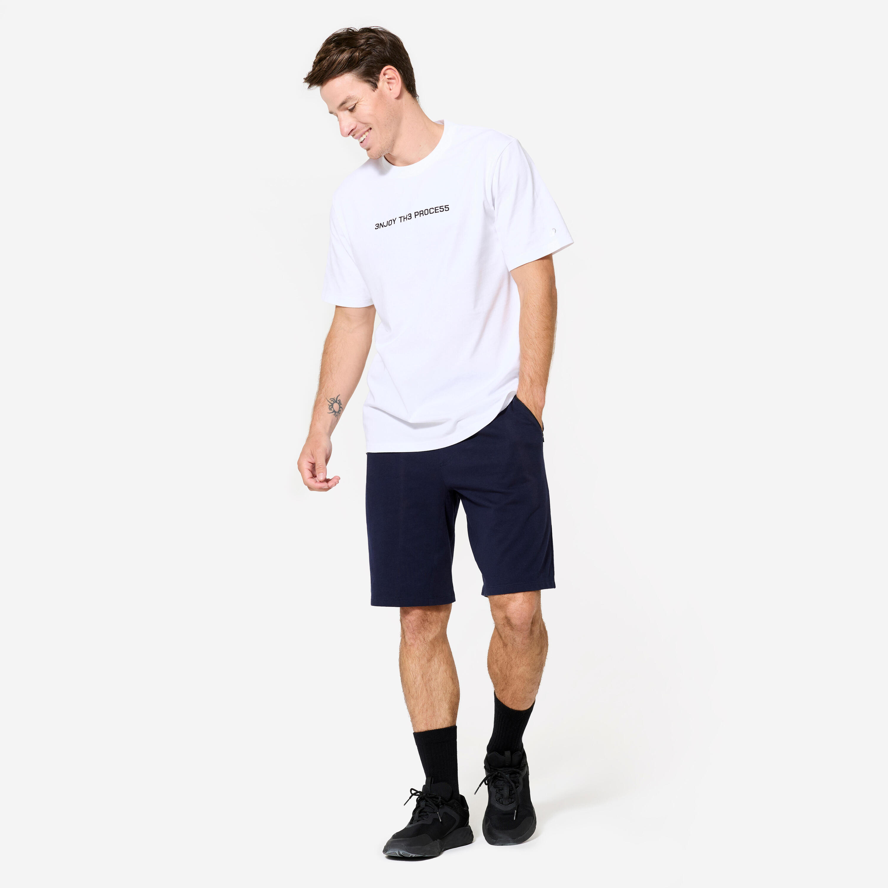 T-shirt bianca uomo palestra regular fit cotone 2/7