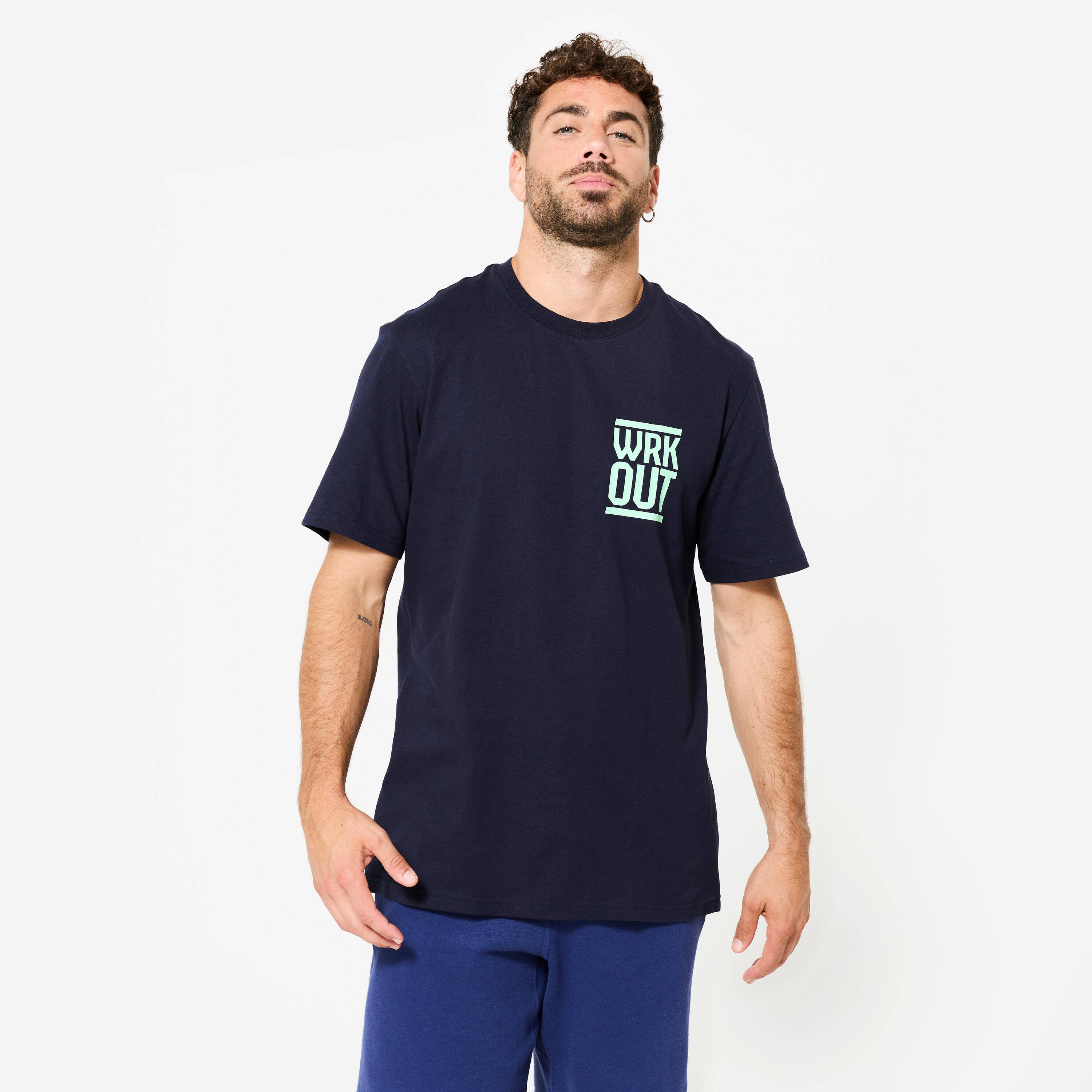 Men's Regular Cotton Fitness T-Shirt - Blue/Black -  1