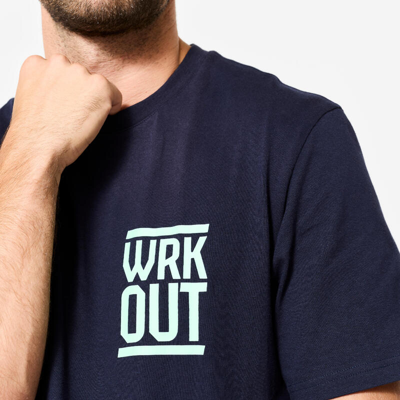 Erkek Düz Kesim Spor Tişörtü - Mavi/Siyah - Fitness