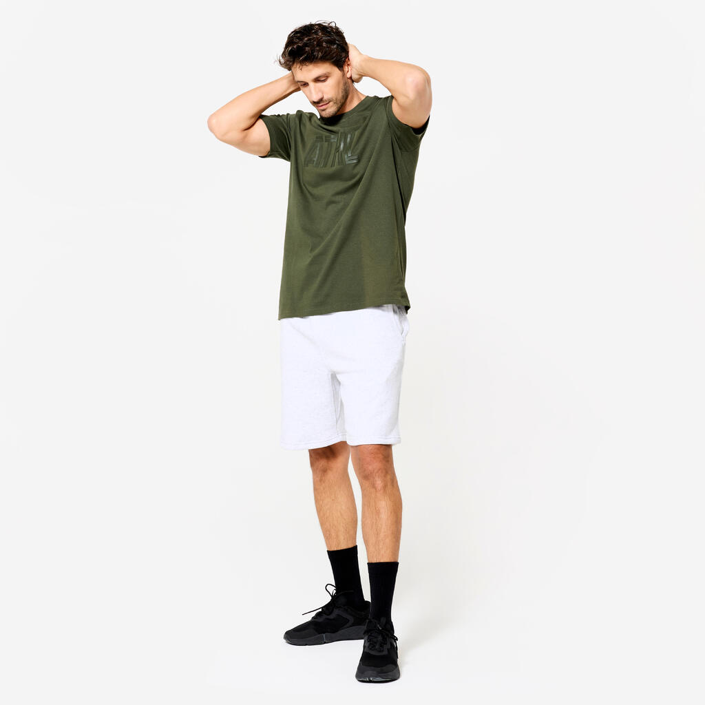 T-shirt de fitness regular en coton homme, vert kaki