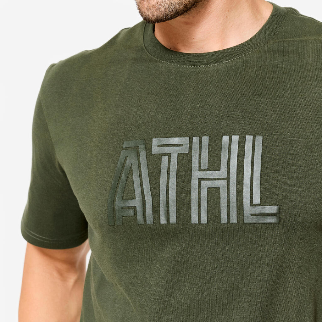 T-shirt de fitness regular en coton homme, vert kaki