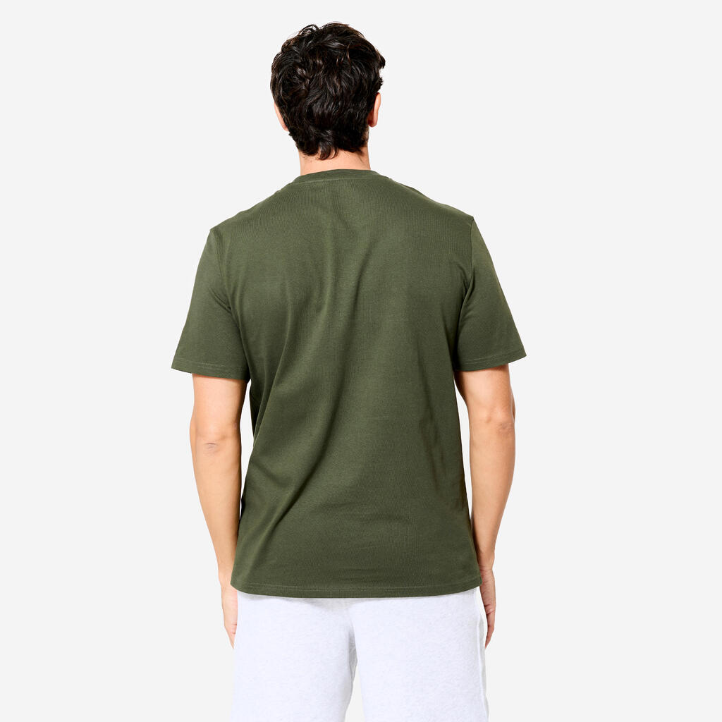 T-shirt de fitness regular en coton homme, vert kaki