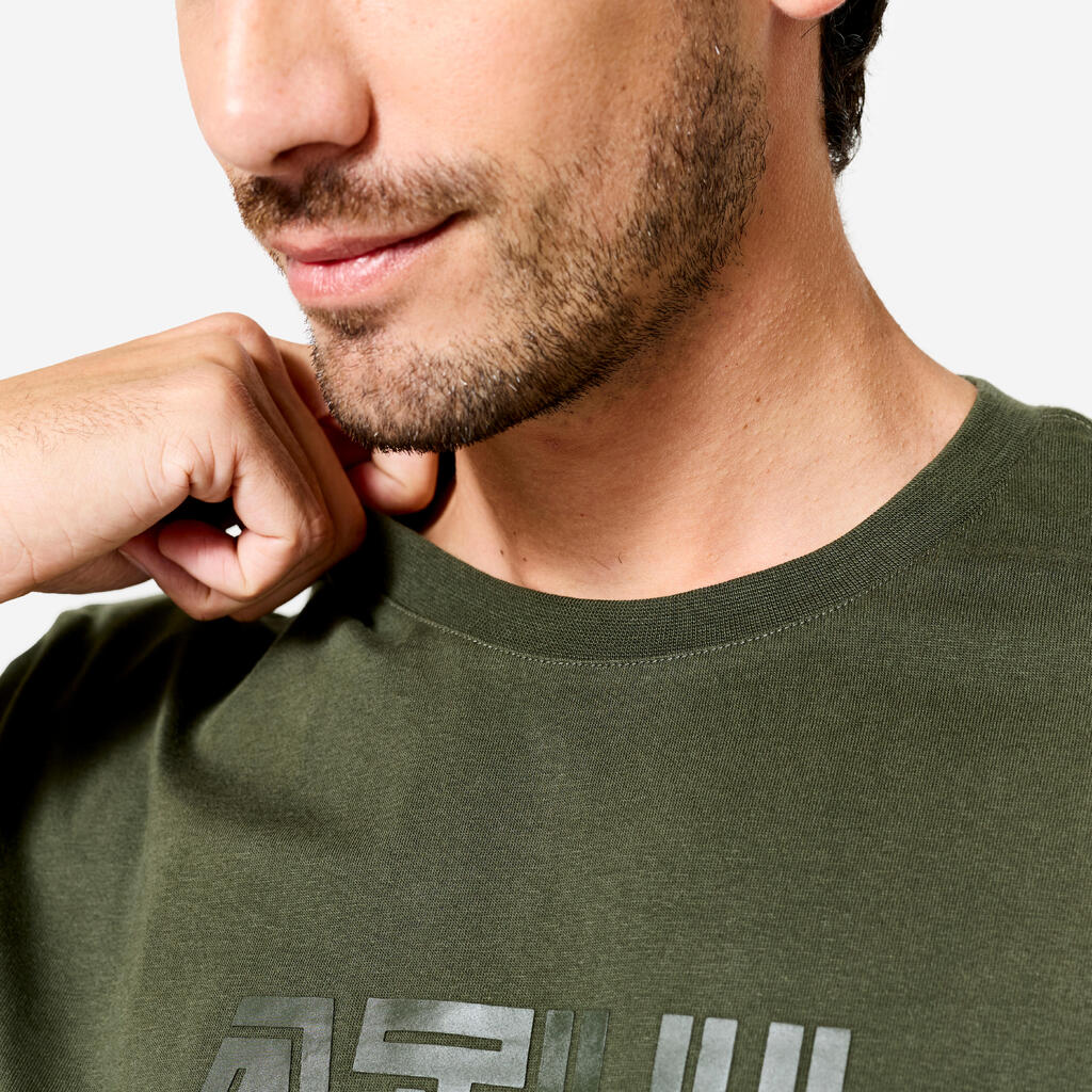 T-shirt de fitness regular en coton homme, vert kaki