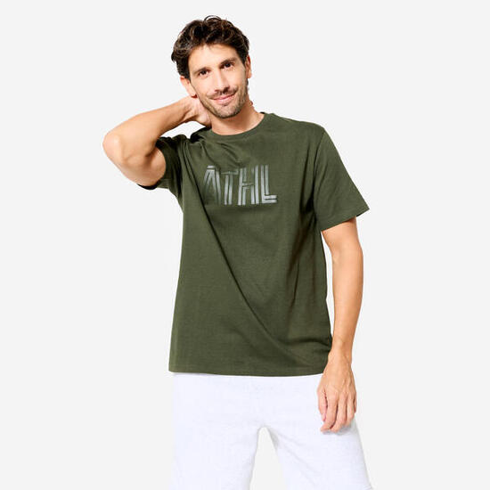 T-shirt de fitness regular en coton homme, vert kaki
