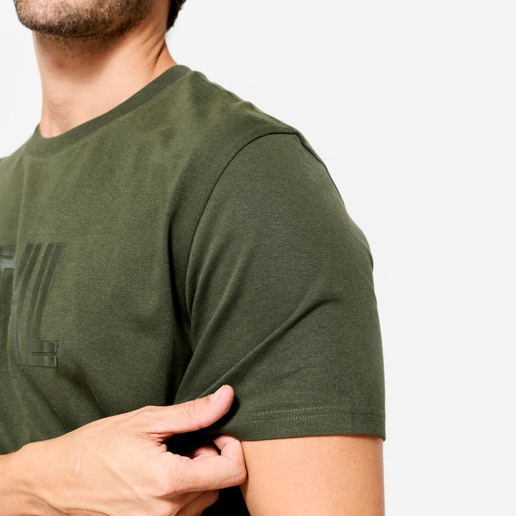 T-shirt de fitness regular en coton homme, vert kaki