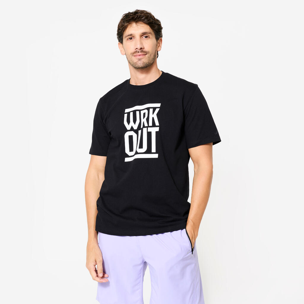 Ανδρικό βαμβακερό T-Shirt γυμναστικής σε ίσια γραμμή - Ultra Black