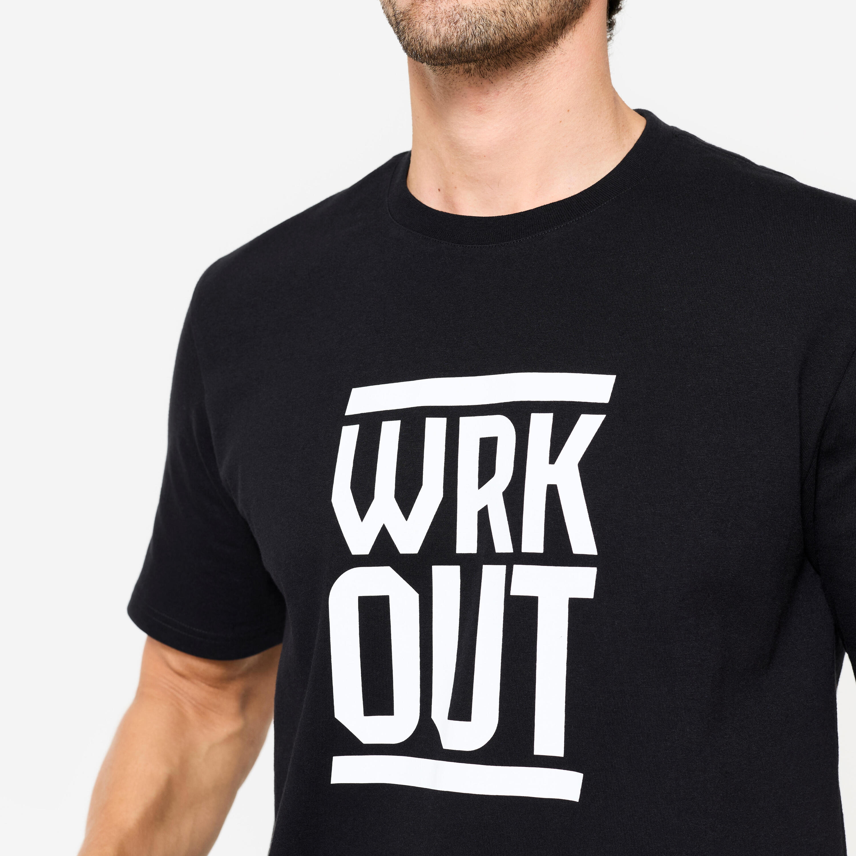 T-shirt de fitness regular en coton homme, noir ultra 3/8