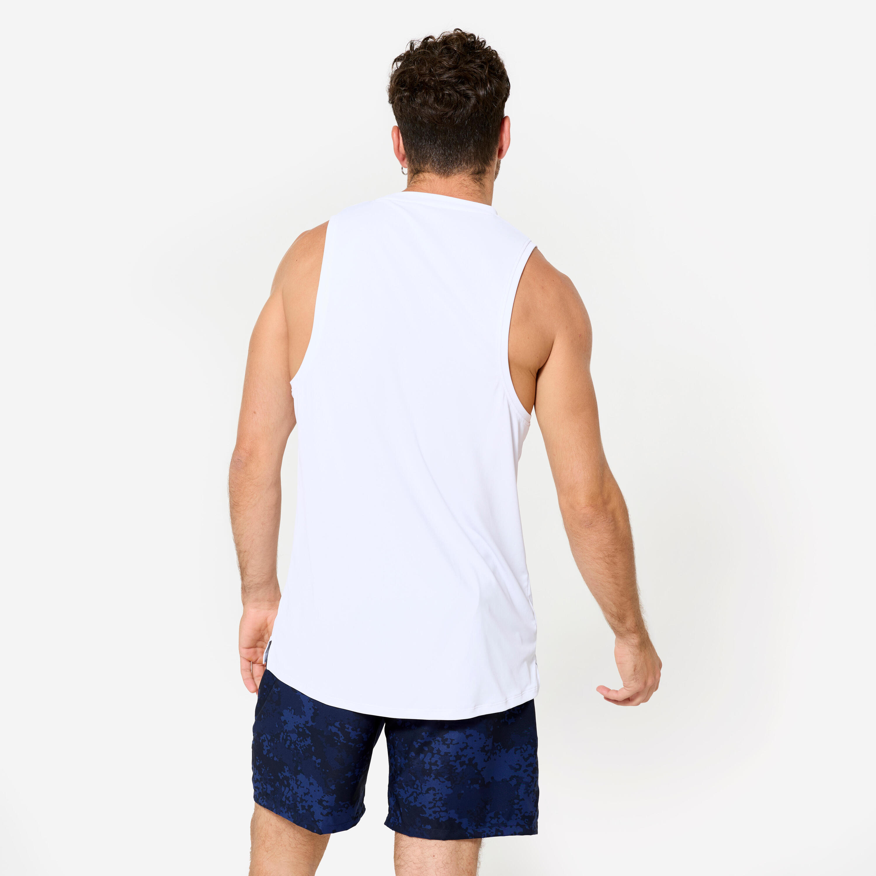 Playera de fitness sin mangas con cuello redondo blanca para hombre 4/6
