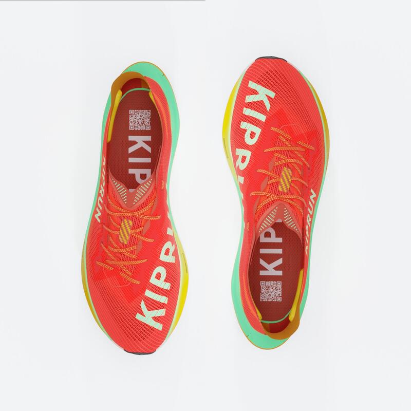 Sapatilhas de Corrida com Placa de Carbono Homem Kiprun KD900X LD2 Laranja/Verde
