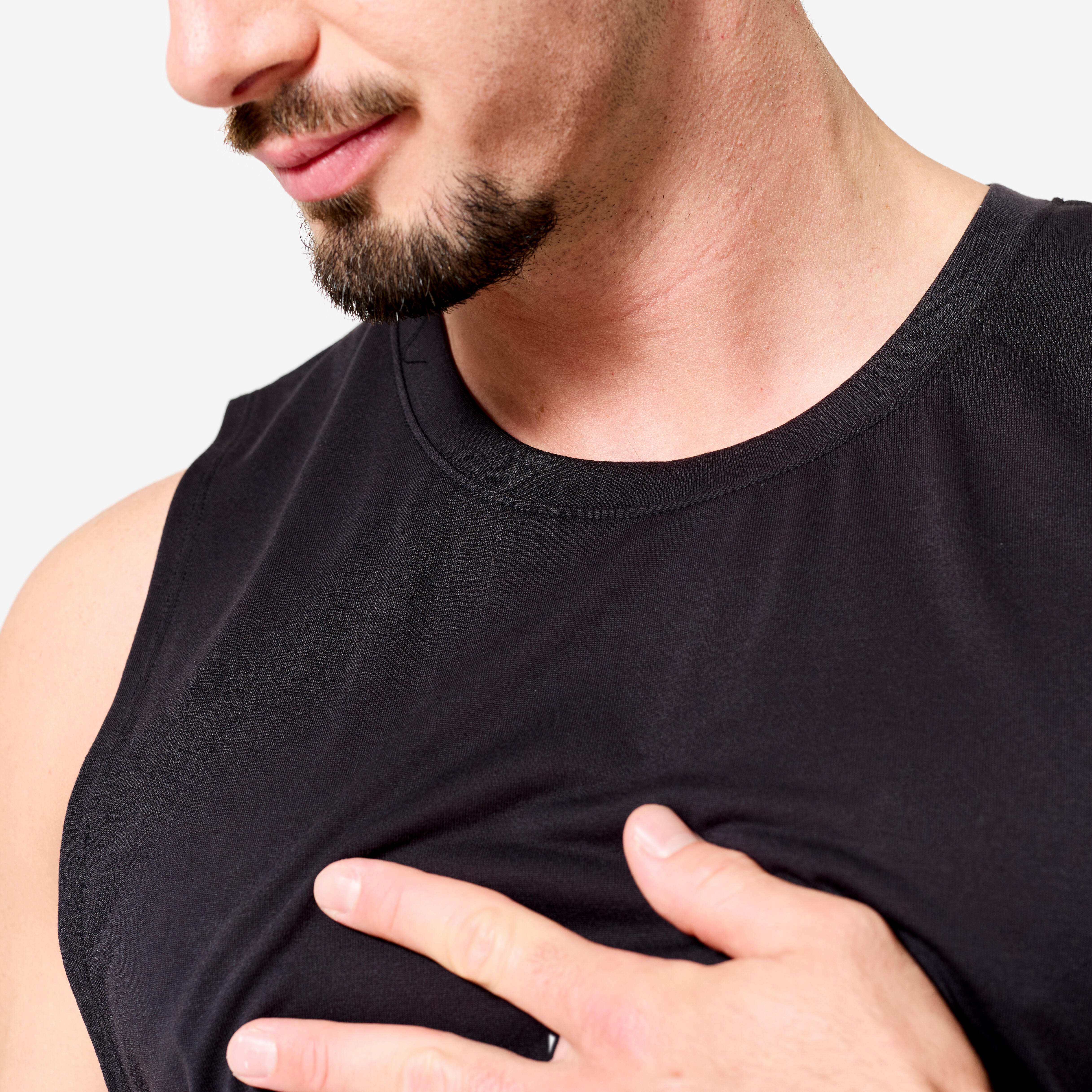Camisole de cross training respirant slim col rond homme - noir - DOMYOS