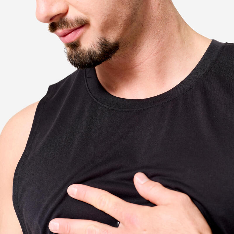 Débardeur de cross training respirant slim col rond homme, noir