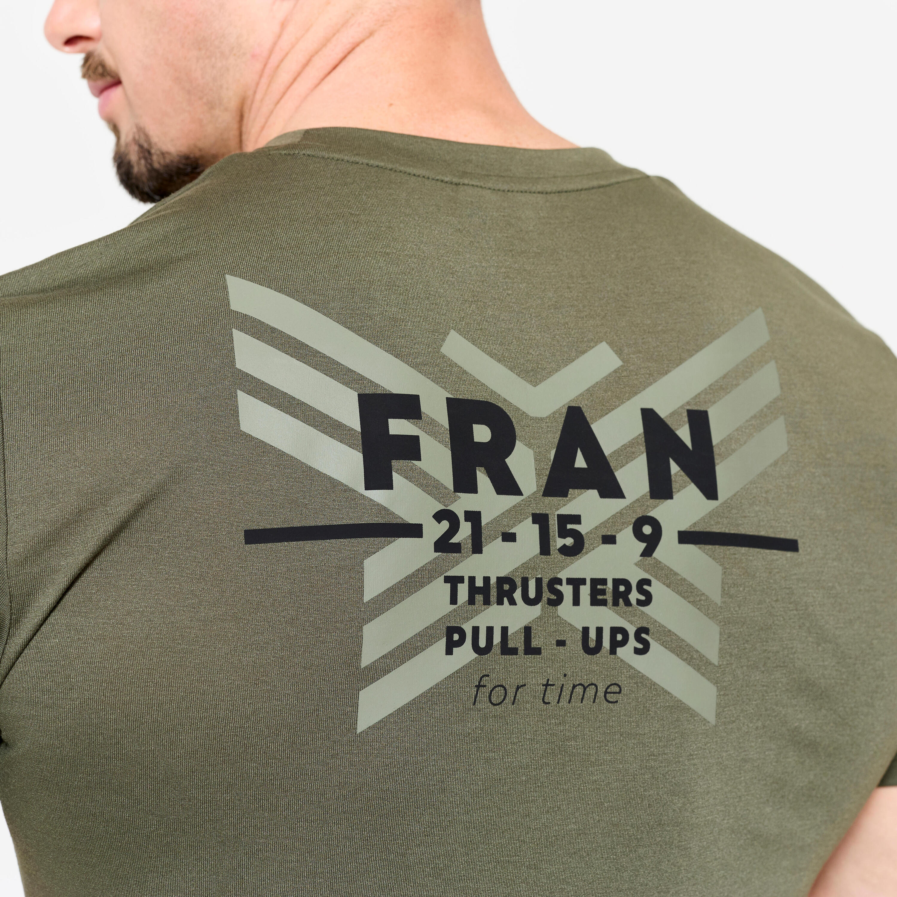 Camiseta Cross Training Hombre Caqui Slim Transpirable 3/6
