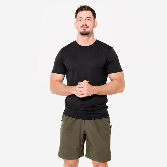 T-Shirt Herren Crosstraining atmungsaktiv Slim - schwarz