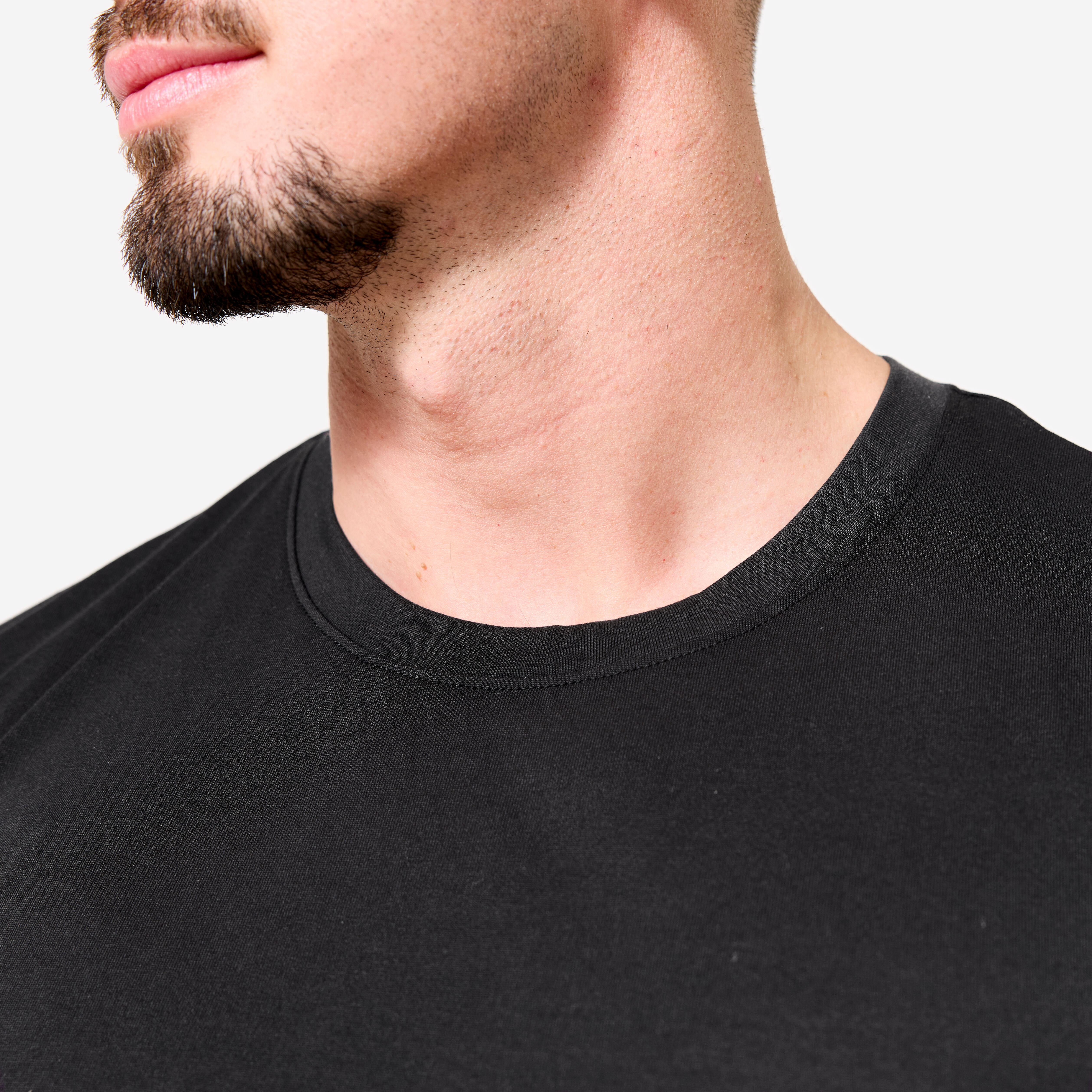 Men's Slim-Fit Breathable Cross Training T-Shirt - Black - DOMYOS